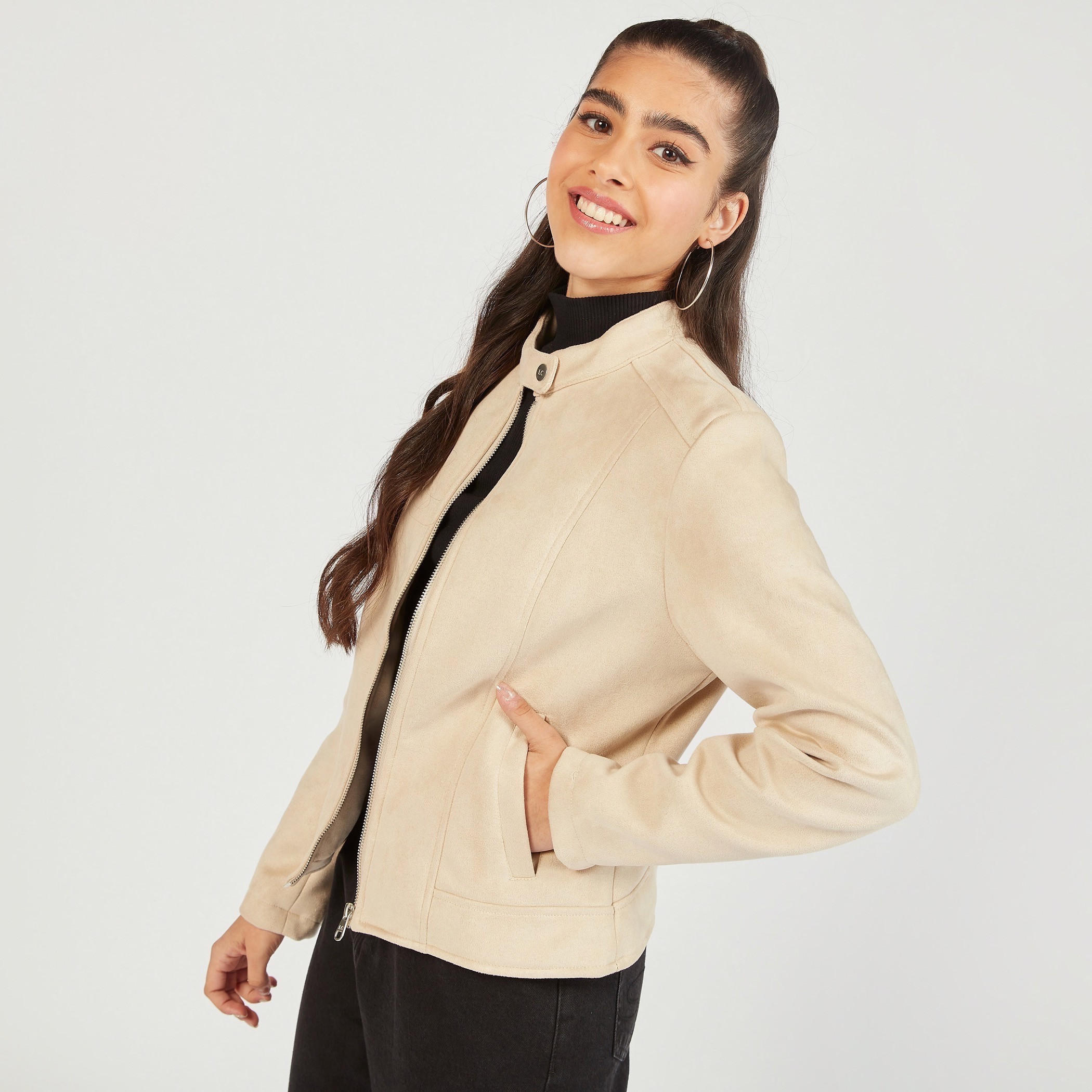 جاكيت بايكر بسحّاب إغلاق وقبّعة وجيوب من لي كوبر-women-winterwear-coatsandjackets-jackets-image-2