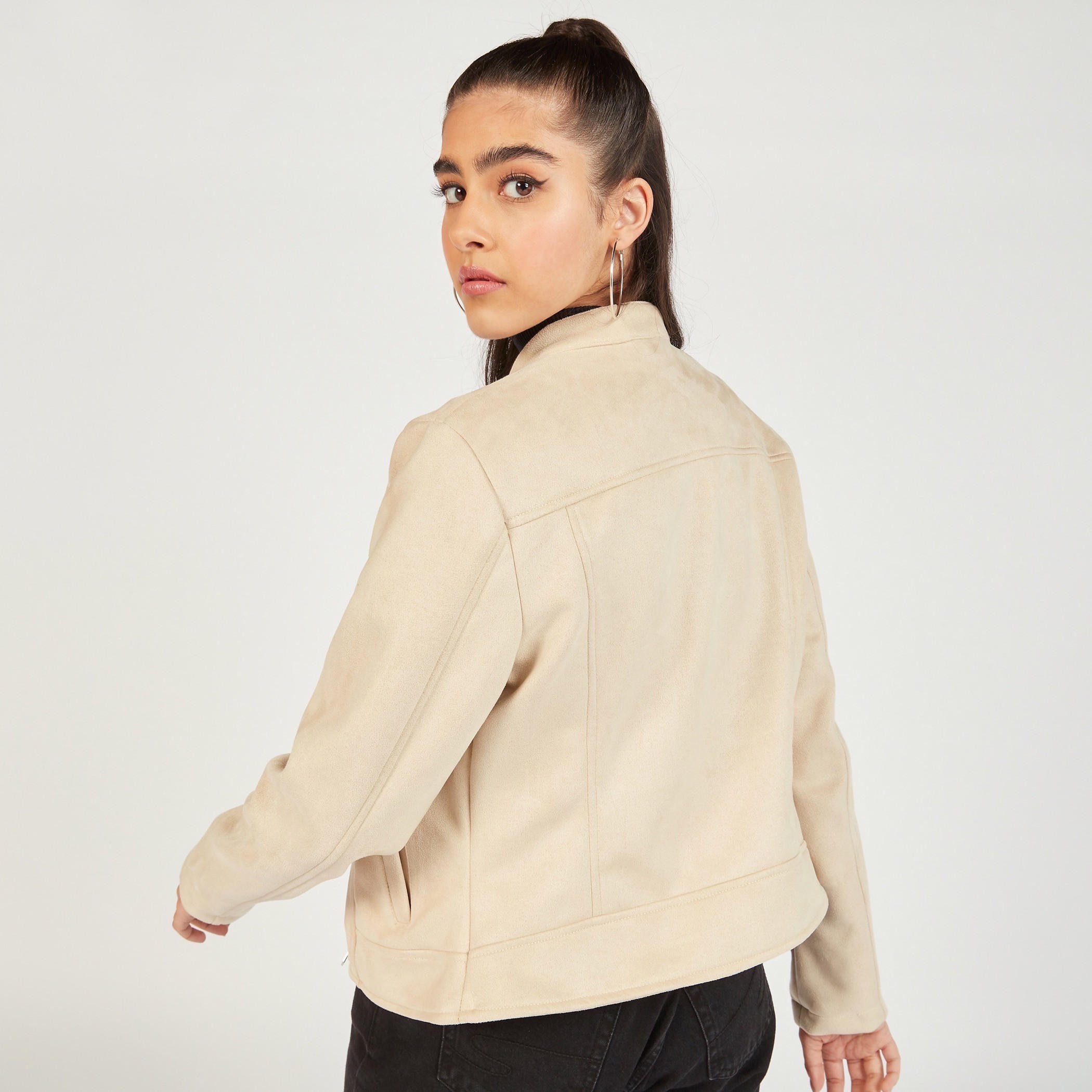 جاكيت بايكر بسحّاب إغلاق وقبّعة وجيوب من لي كوبر-women-winterwear-coatsandjackets-jackets-image-1