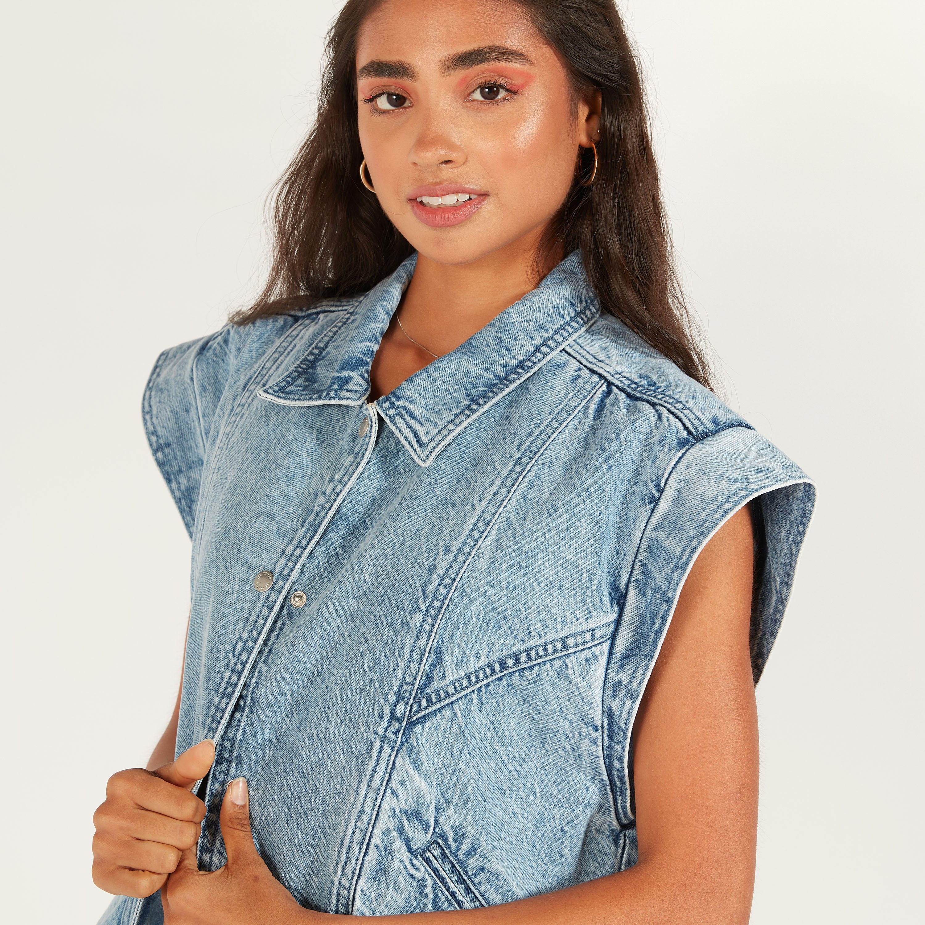 Lee Cooper Sleeveless Denim Jacket with Pockets and Button Closure-women-winterwear-coatsandjackets-jackets-image-11