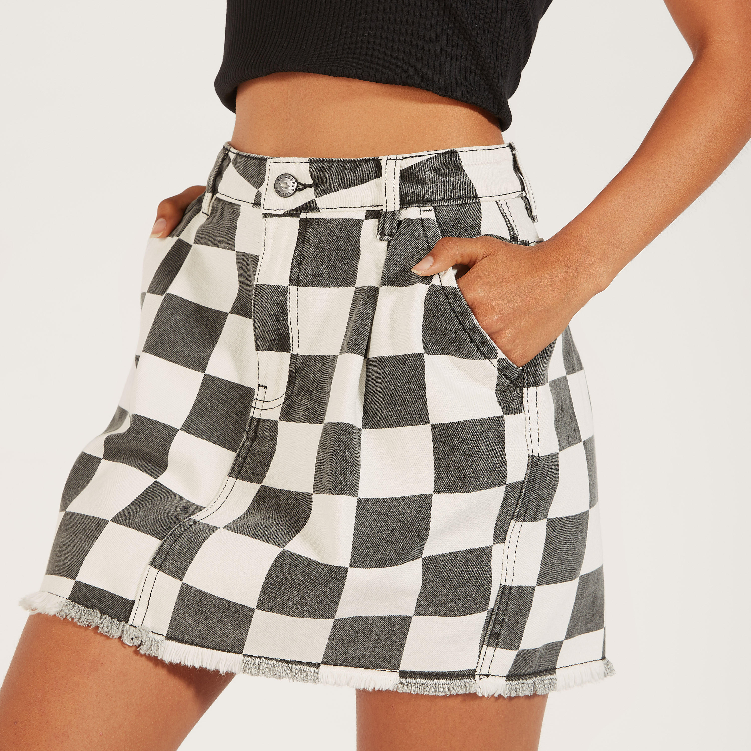 Lee Cooper Checked Mini Denim Skirt with Button Closure-women-clothing-bottoms-skirts-image-2