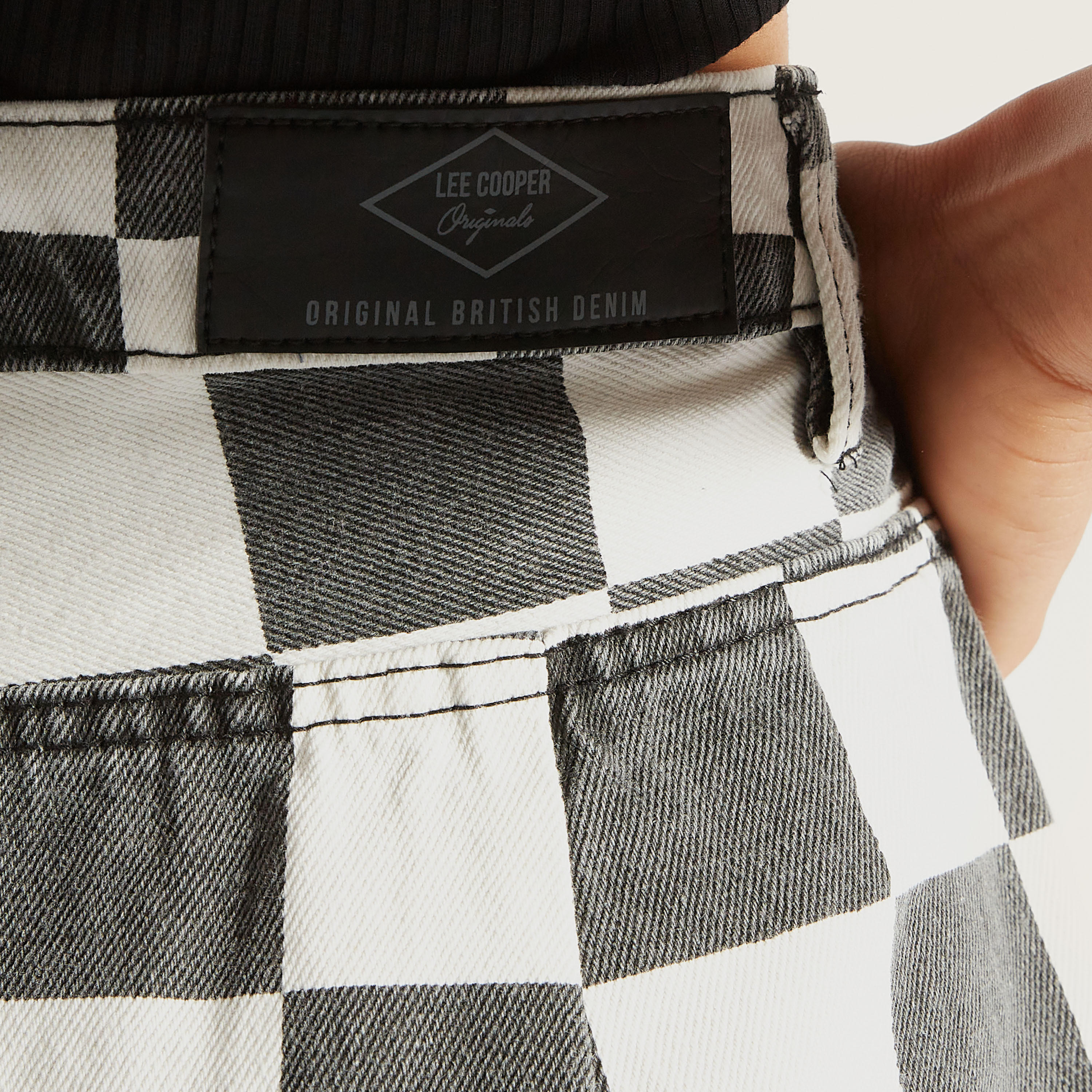 Lee Cooper Checked Mini Denim Skirt with Button Closure-women-clothing-bottoms-skirts-image-5
