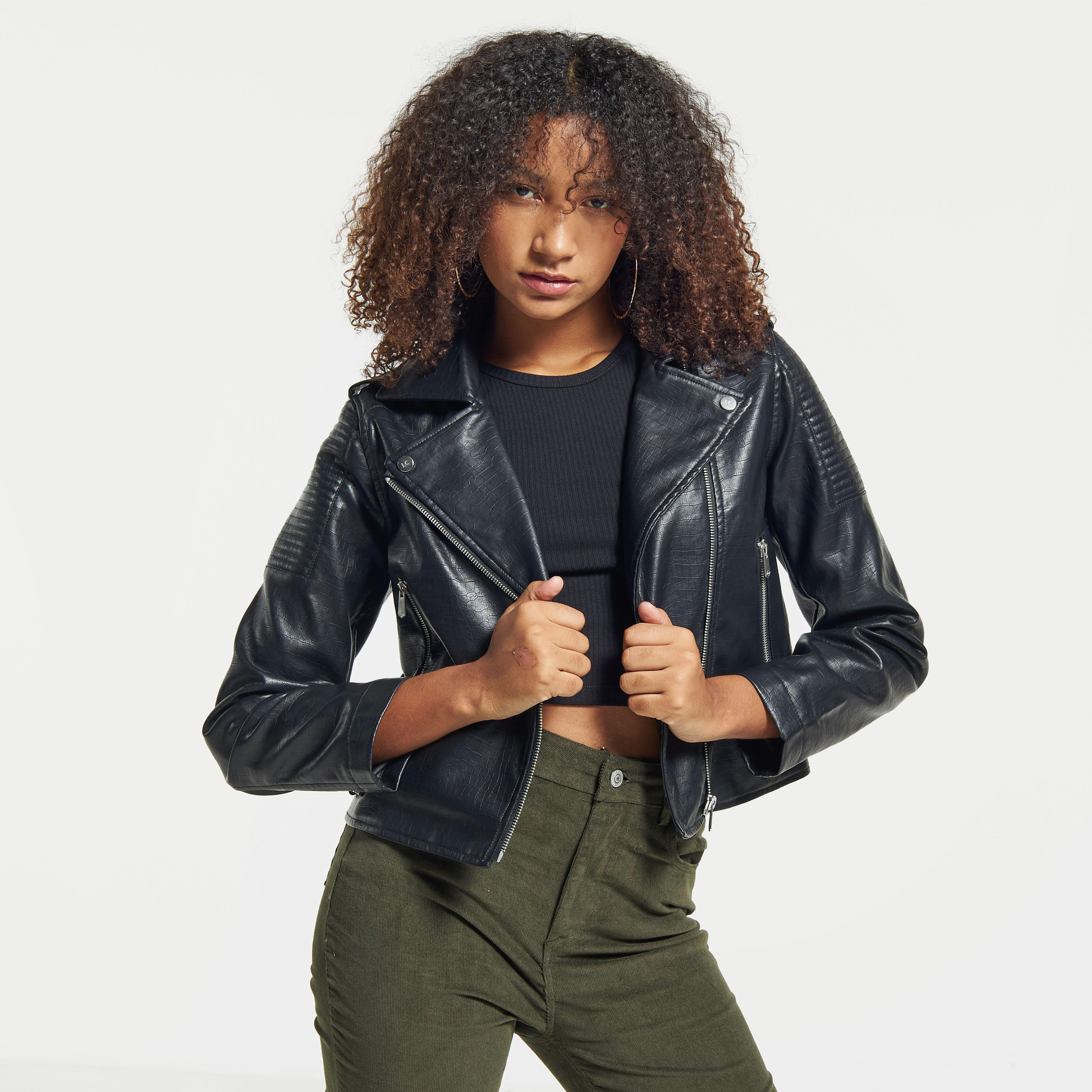 Lee Cooper Solid Biker Jacket with Pockets and Zip Closure-women-winterwear-coatsandjackets-jackets-image-1