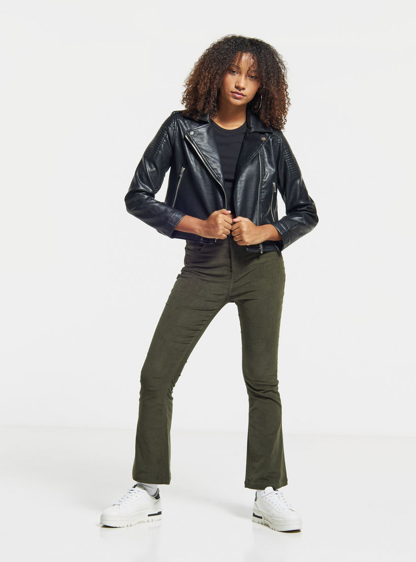 Lee Cooper Solid Biker Jacket with Pockets and Zip Closure-women-winterwear-coatsandjackets-jackets-image-2