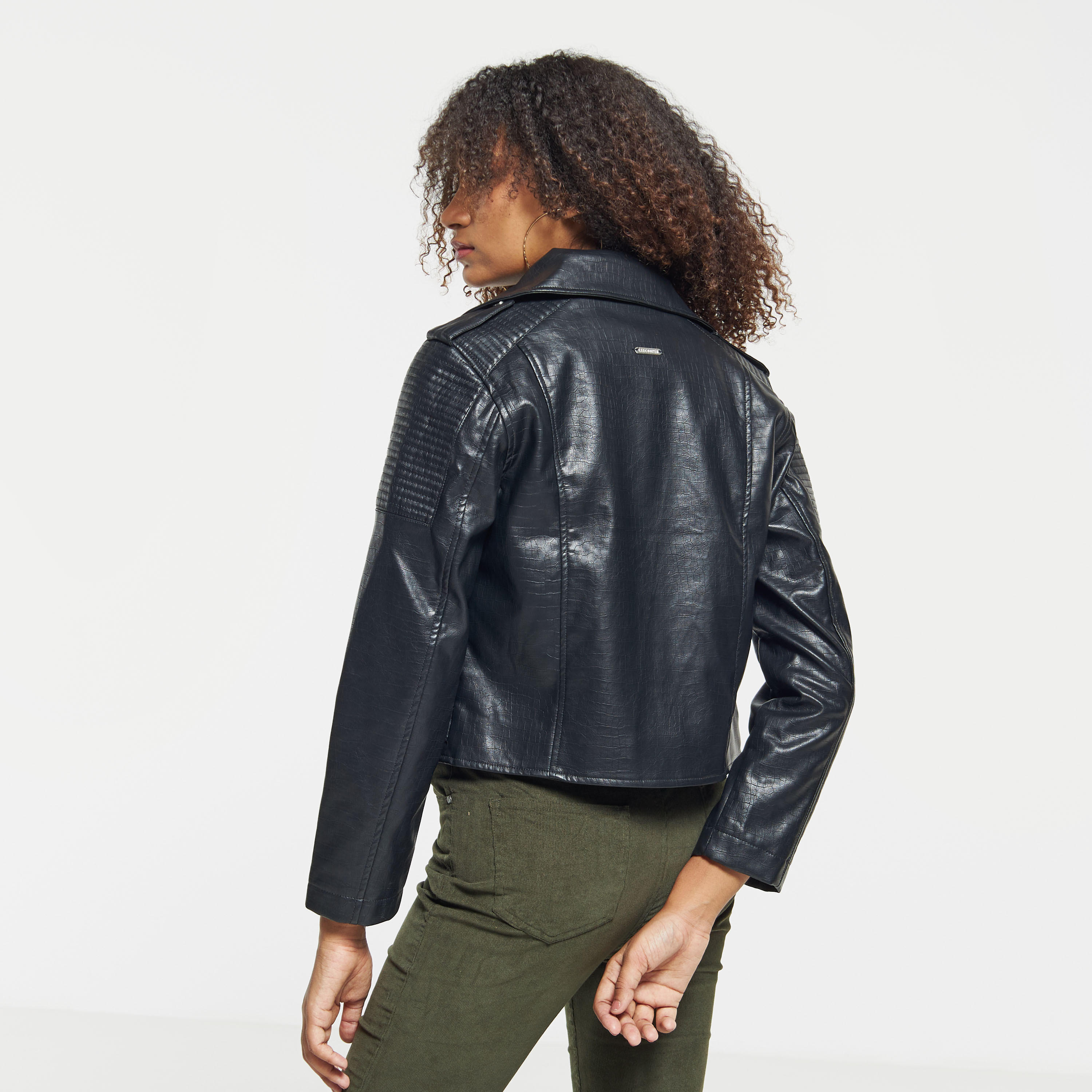Lee Cooper Solid Biker Jacket with Pockets and Zip Closure-women-winterwear-coatsandjackets-jackets-image-3