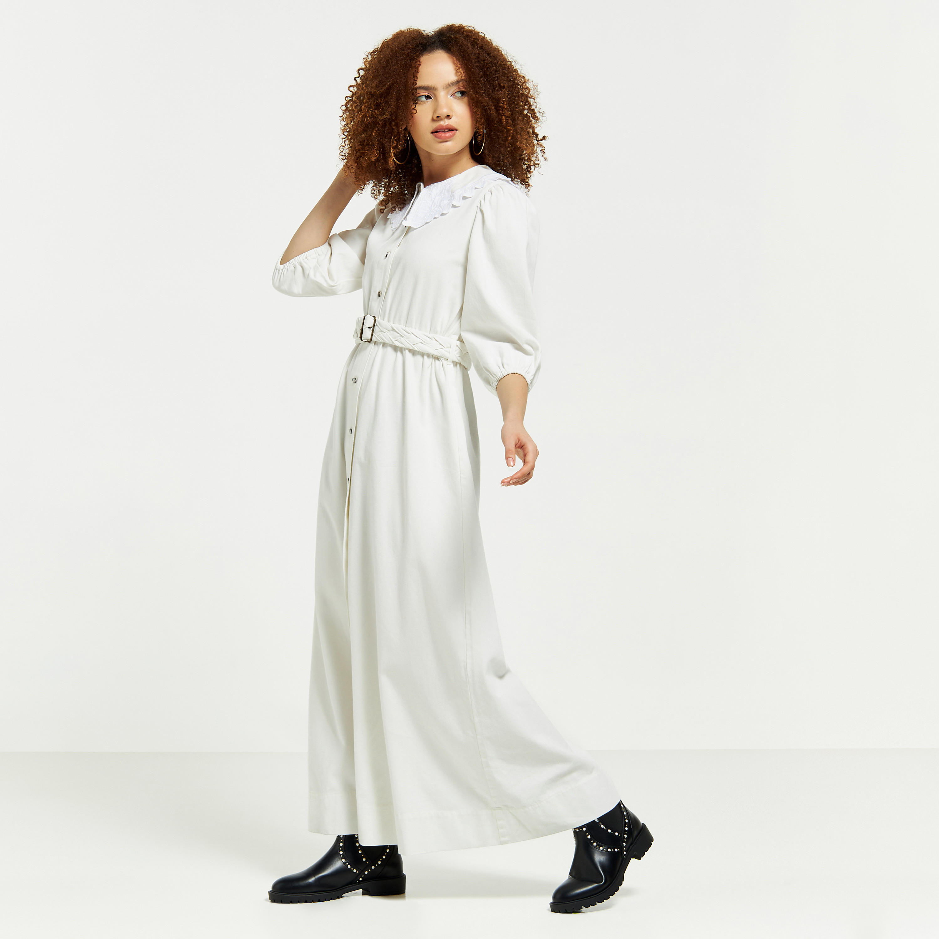 Lee Cooper Solid Button Through Maxi Dress with Collar and Belt-women-clothing-dresses-image-1