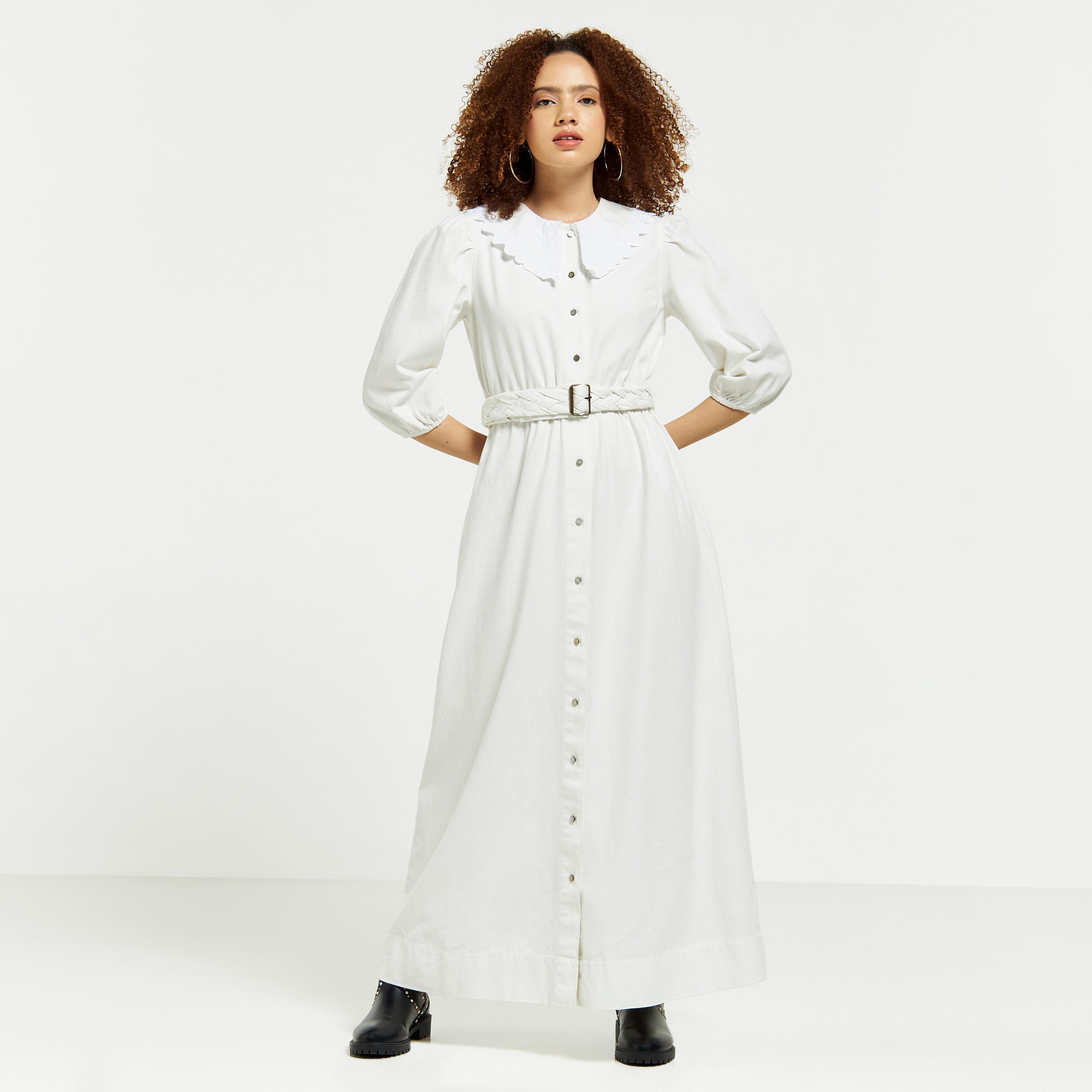 Lee Cooper Solid Button Through Maxi Dress with Collar and Belt-women-clothing-dresses-image-2