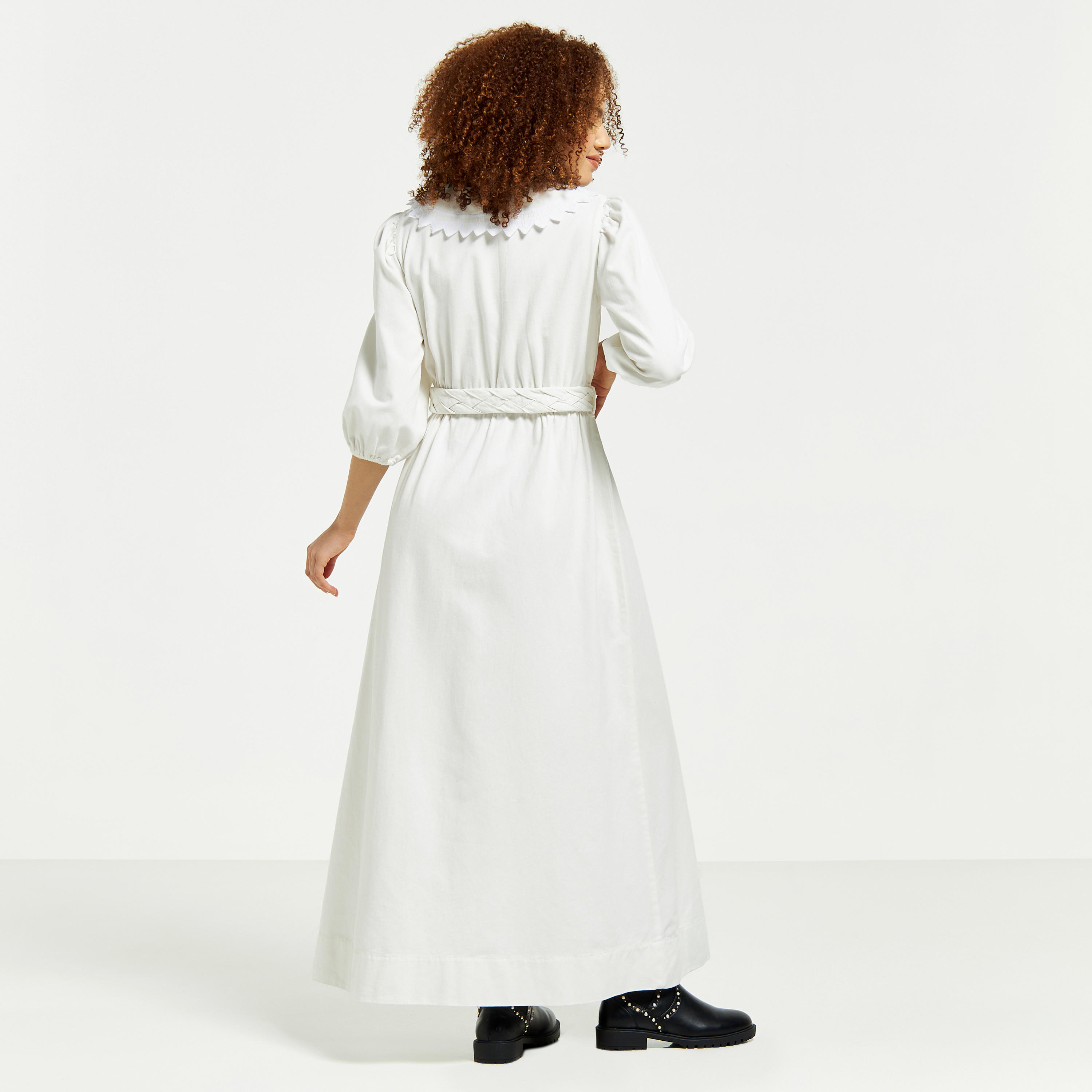 Lee Cooper Solid Button Through Maxi Dress with Collar and Belt-women-clothing-dresses-image-3