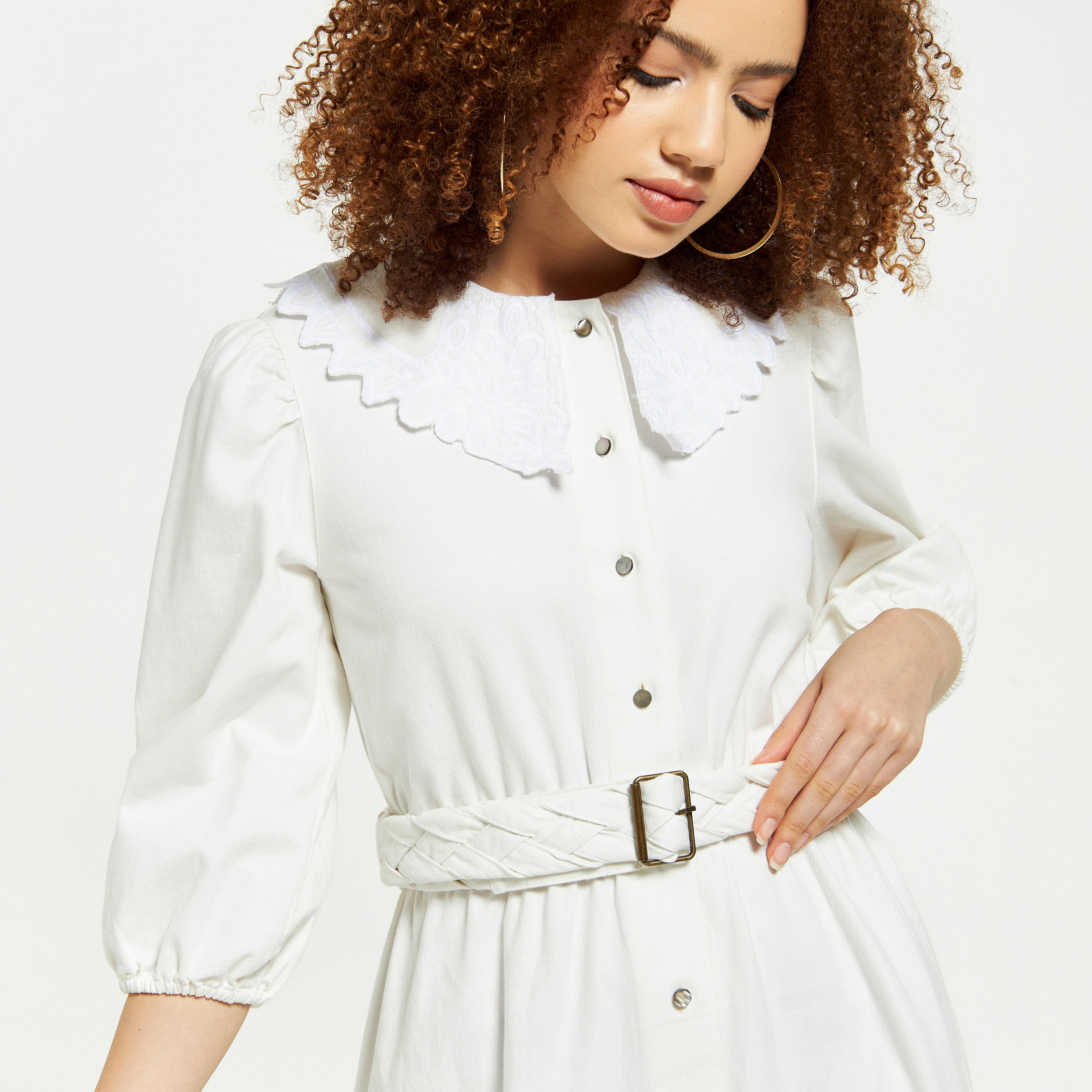 Lee Cooper Solid Button Through Maxi Dress with Collar and Belt-women-clothing-dresses-image-4