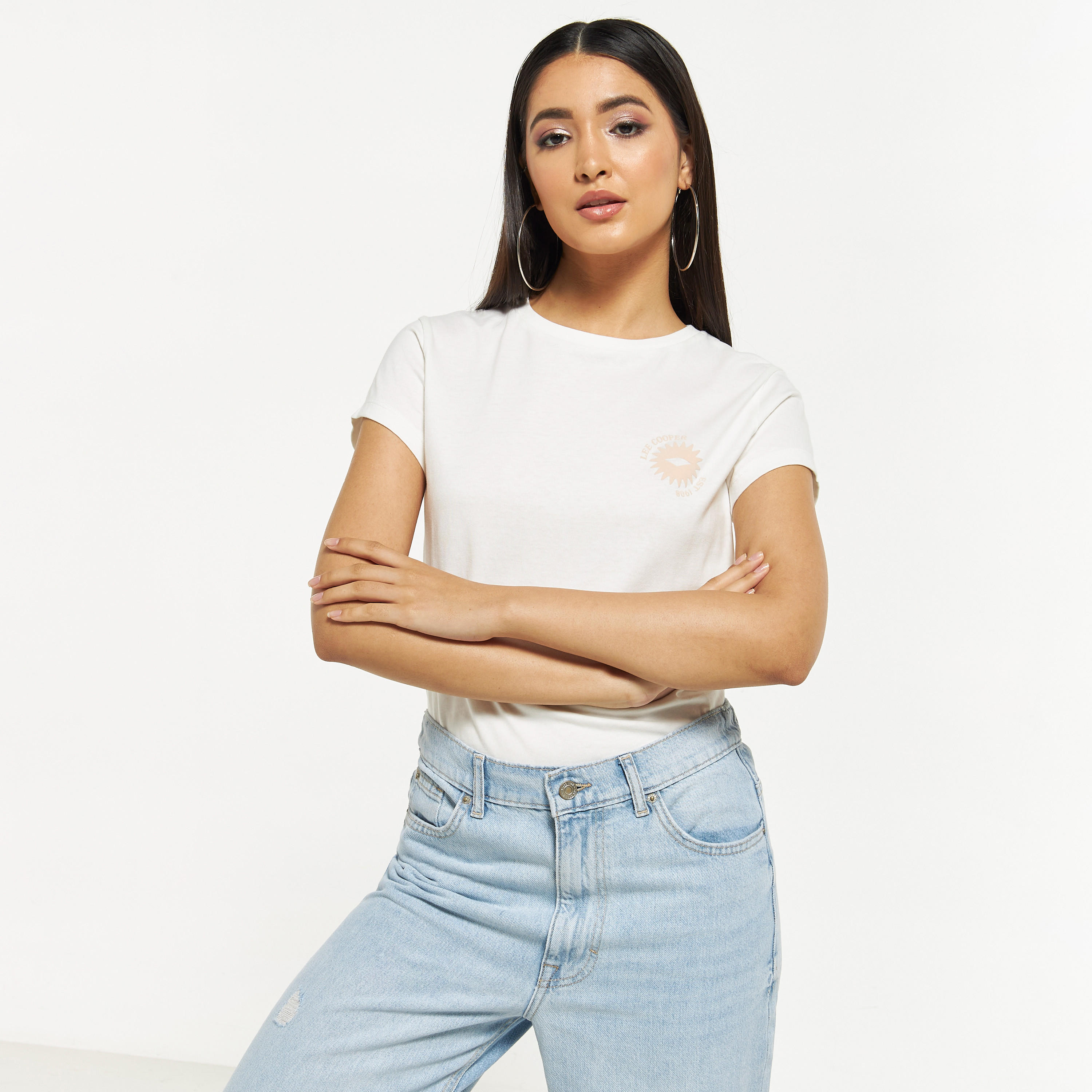 Lee Cooper Print T-shirt with Short Sleeves-women-clothing-tshirts-image-1