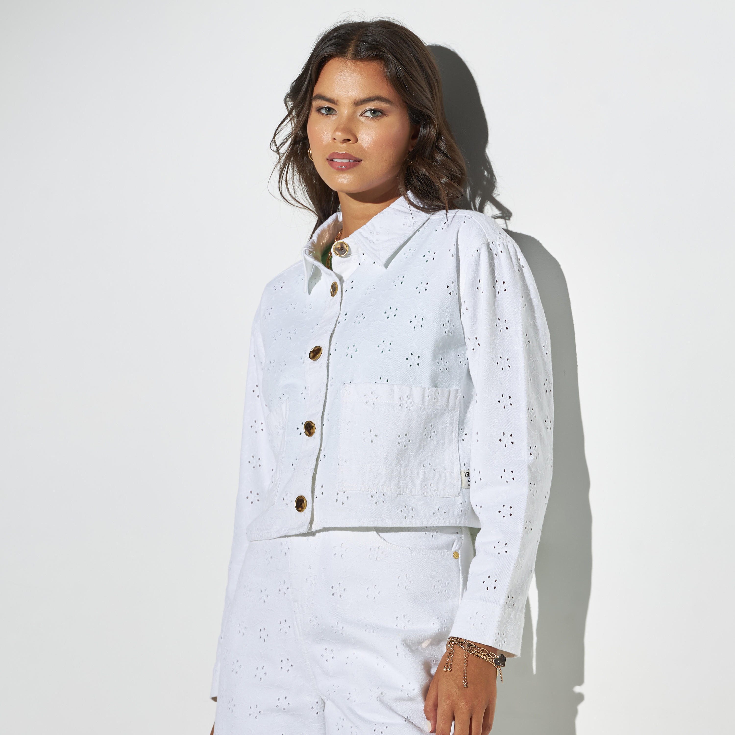 Lee Cooper Jacquard Shacket with Pocket and Long Sleeves-women-winterwear-coatsandjackets-jackets-image-1