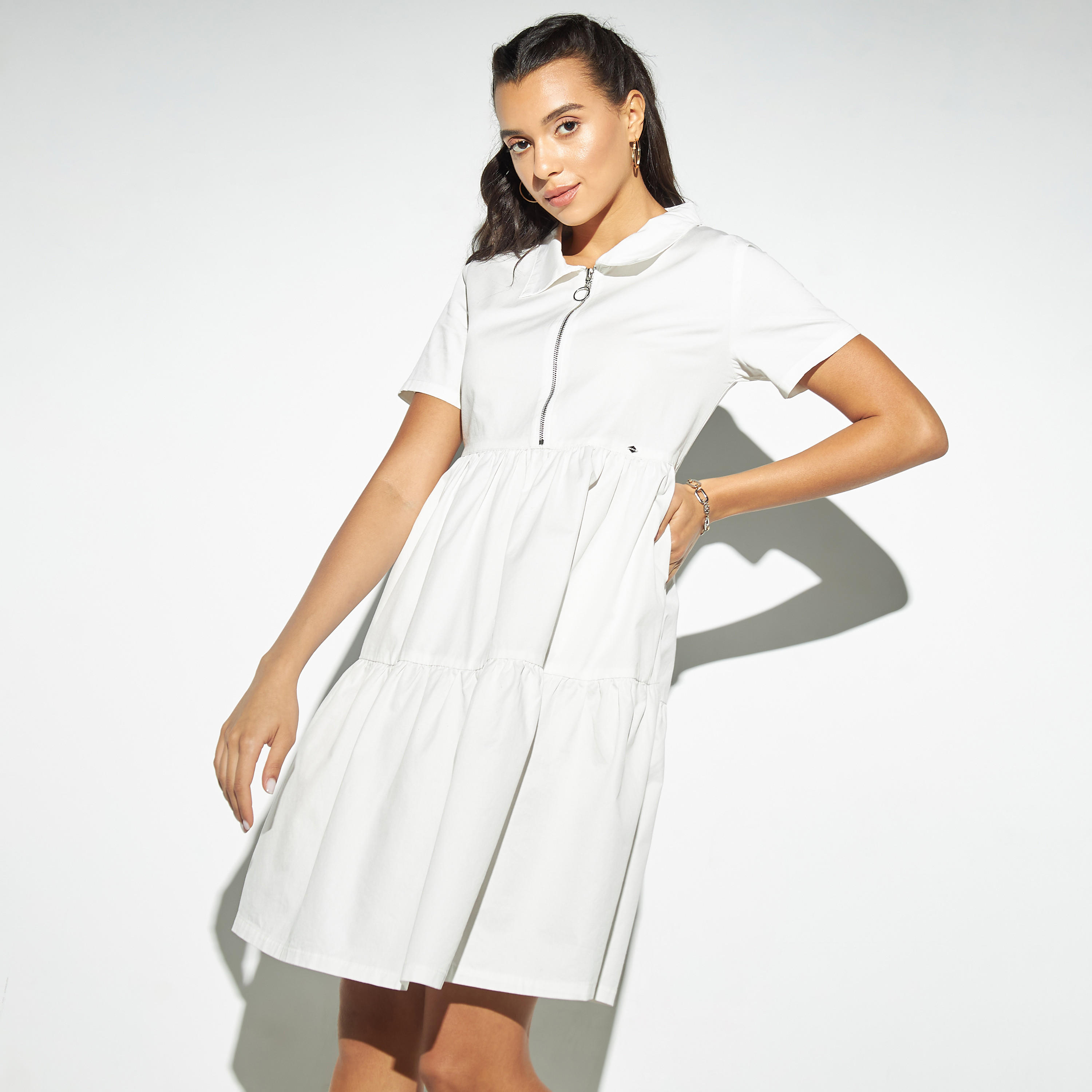 فستان قميص متعدد الطبقات سادة وبسحاب إغلاق من لي كوبر-women-clothing-dresses-image-1
