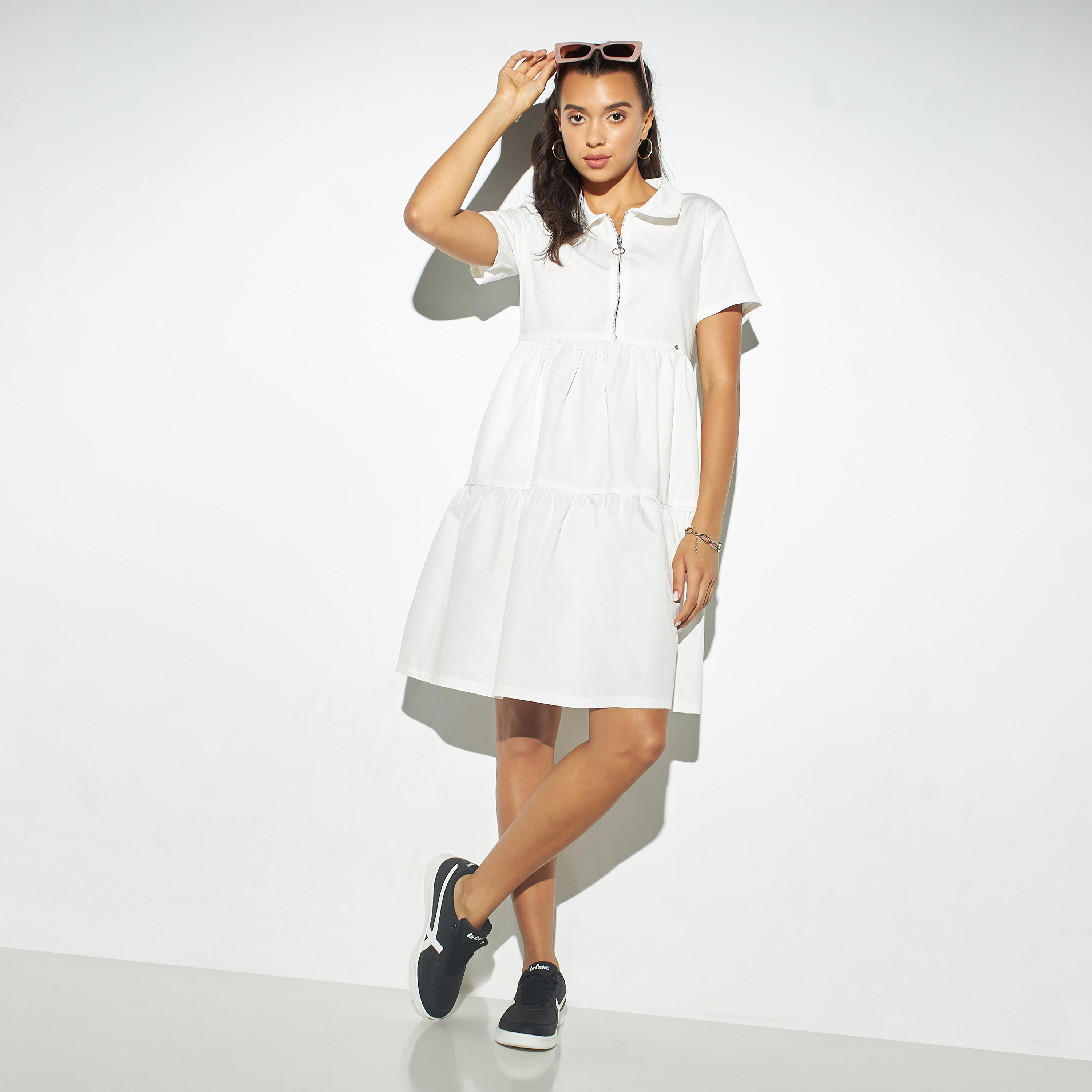 فستان قميص متعدد الطبقات سادة وبسحاب إغلاق من لي كوبر-women-clothing-dresses-image-2