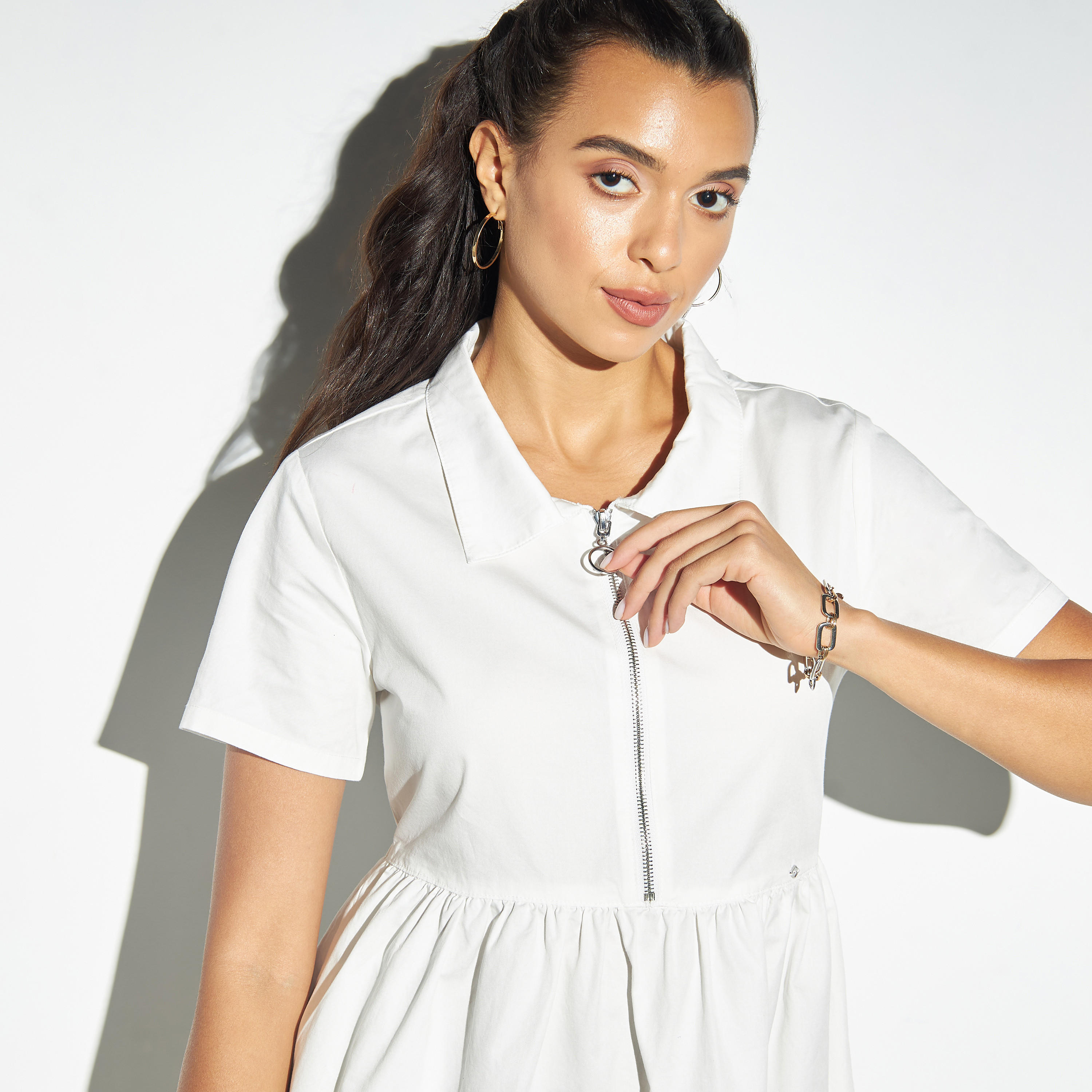 فستان قميص متعدد الطبقات سادة وبسحاب إغلاق من لي كوبر-women-clothing-dresses-image-4