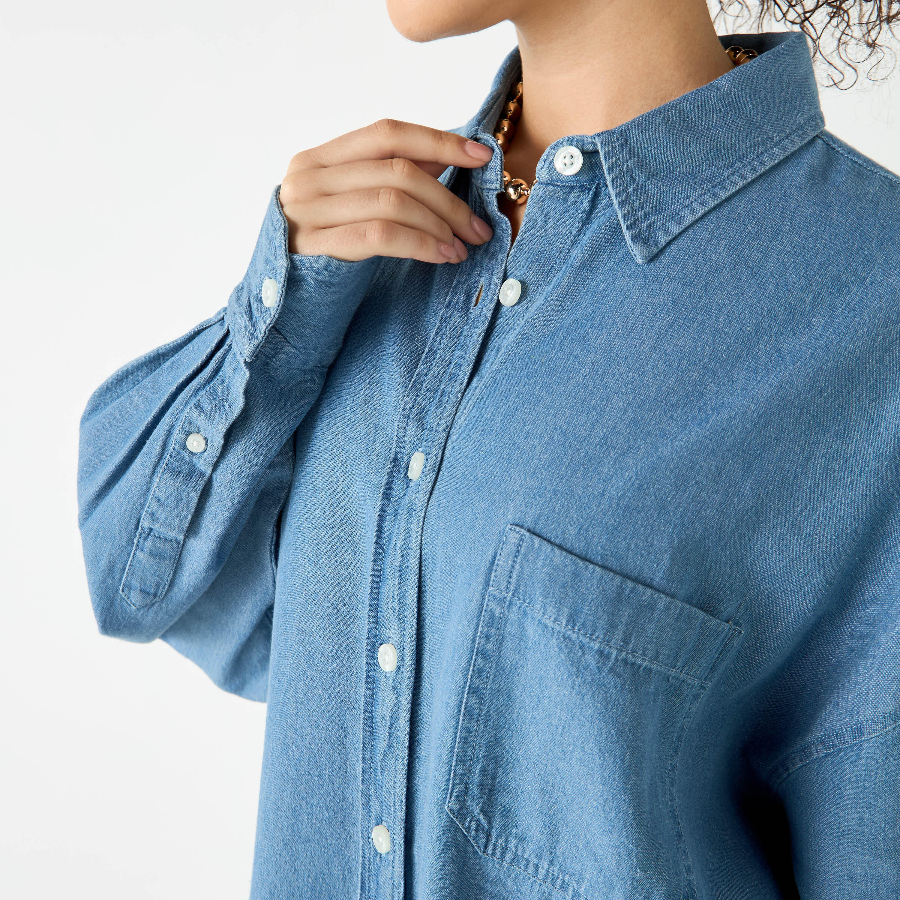 Lee Cooper Longline High Low Oxford Cotton Shirt with Pocket-women-clothing-shirtsandblouses-shirts-image-4