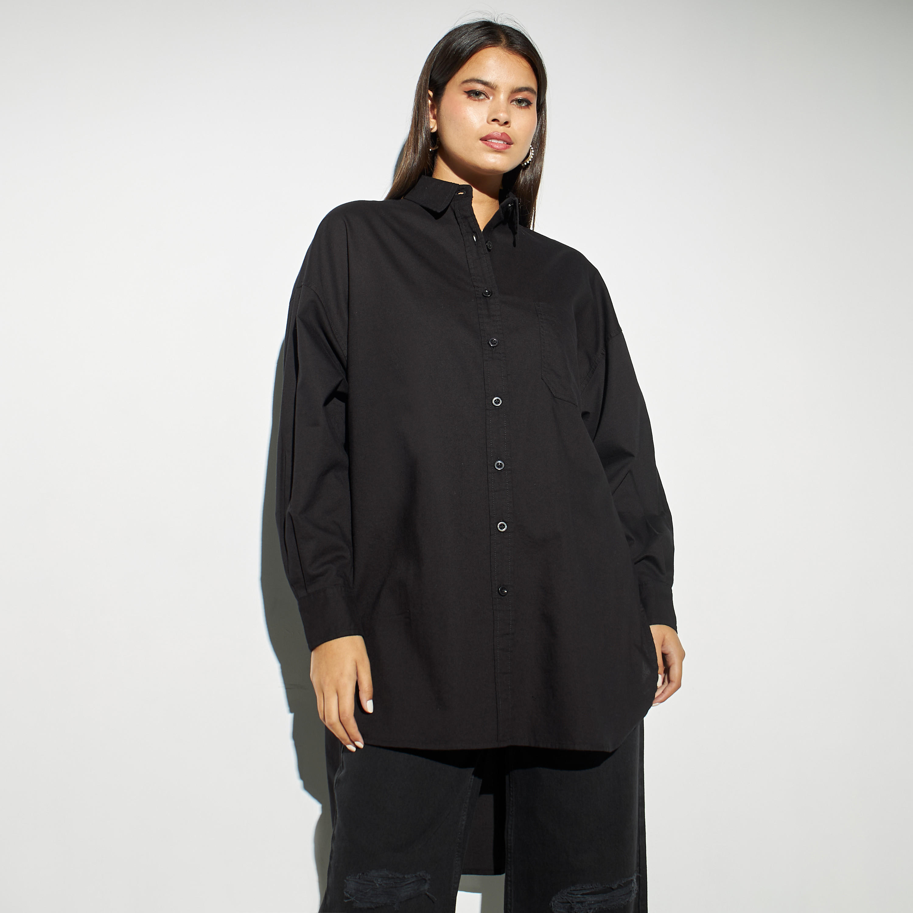 Lee Cooper Longline High Low Oxford Cotton Shirt with Pocket-women-clothing-shirtsandblouses-shirts-image-1