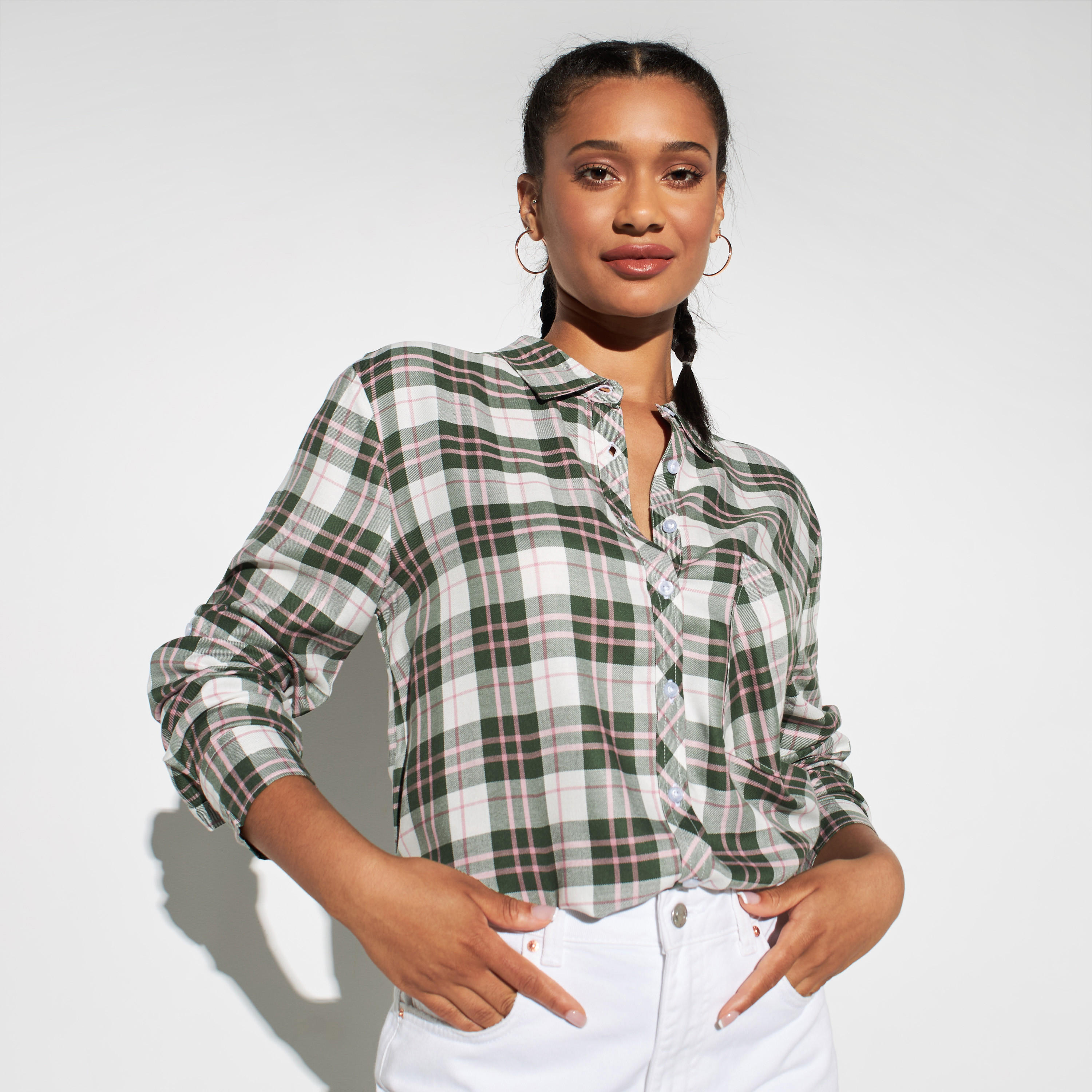 قميص بطبعات بجيب وأكمام مثنية من لي كوبر-women-clothing-shirtsandblouses-shirts-image-1