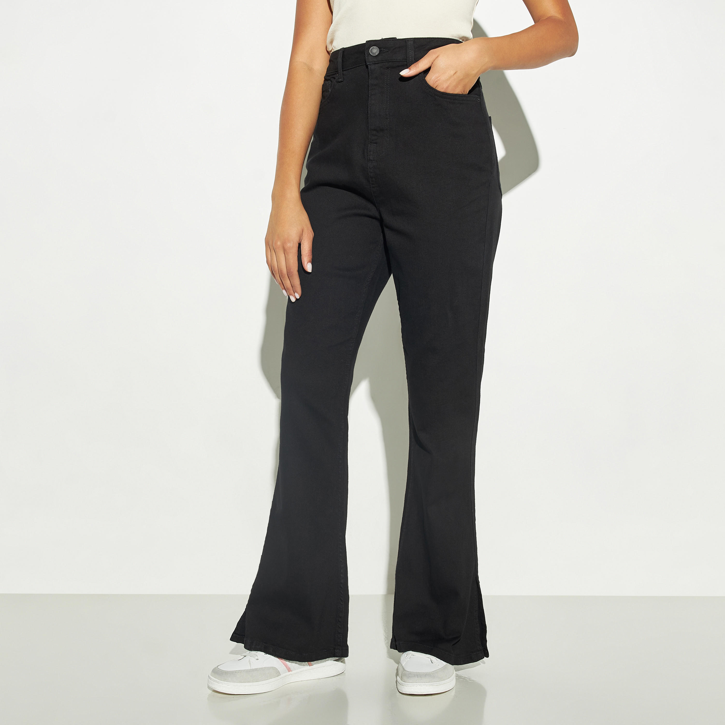 Lee Cooper Solid Flare Leg Jeans with Slits and Pockets-women-clothing-bottoms-jeans-image-1