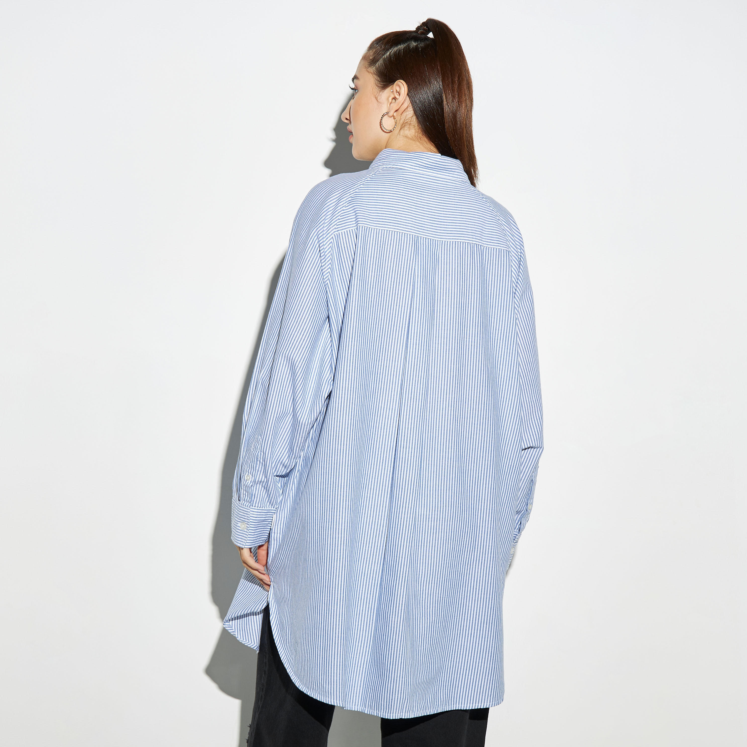 قميص طويل مخطط بجيب من لي كوبر-women-clothing-shirtsandblouses-shirts-image-2