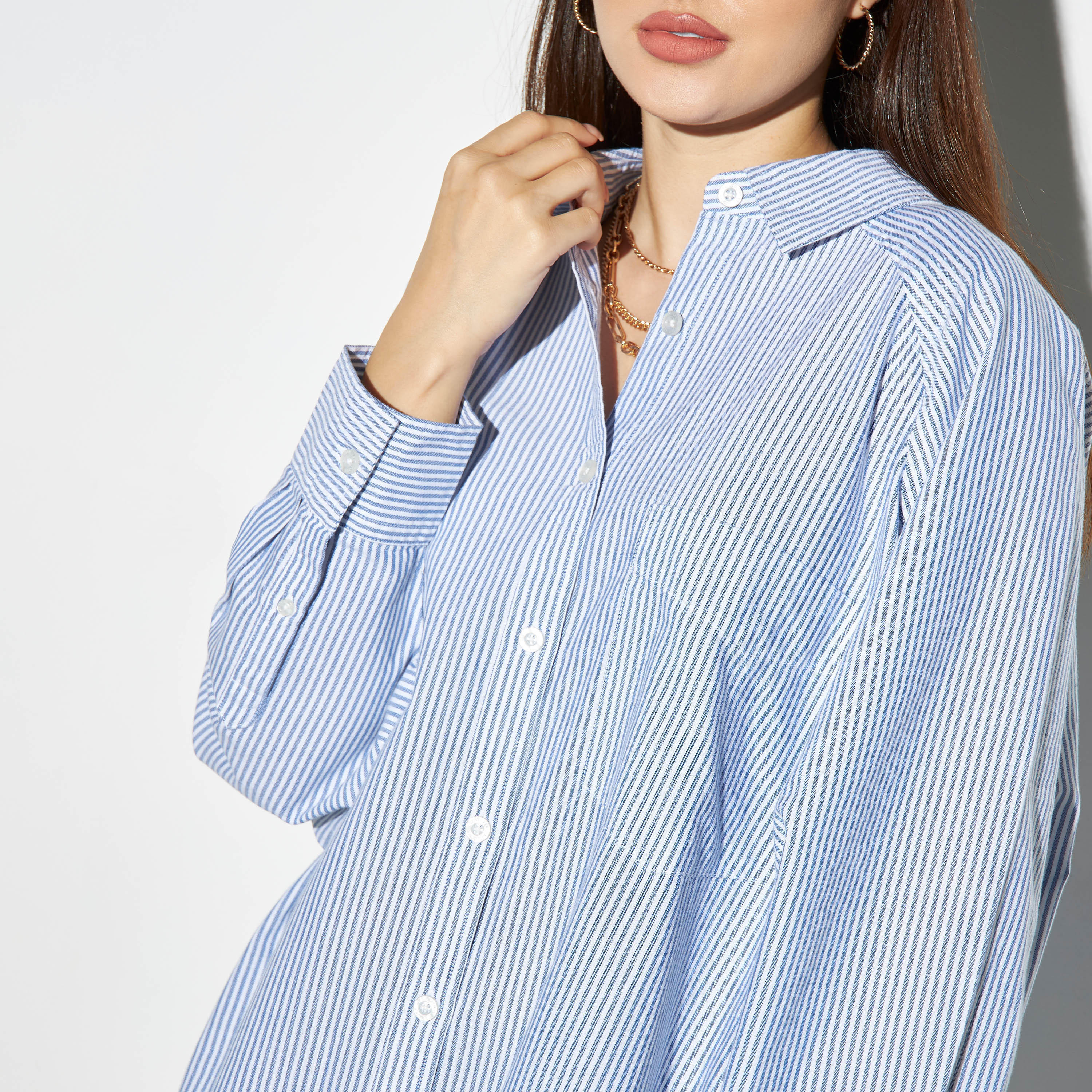 قميص طويل مخطط بجيب من لي كوبر-women-clothing-shirtsandblouses-shirts-image-1