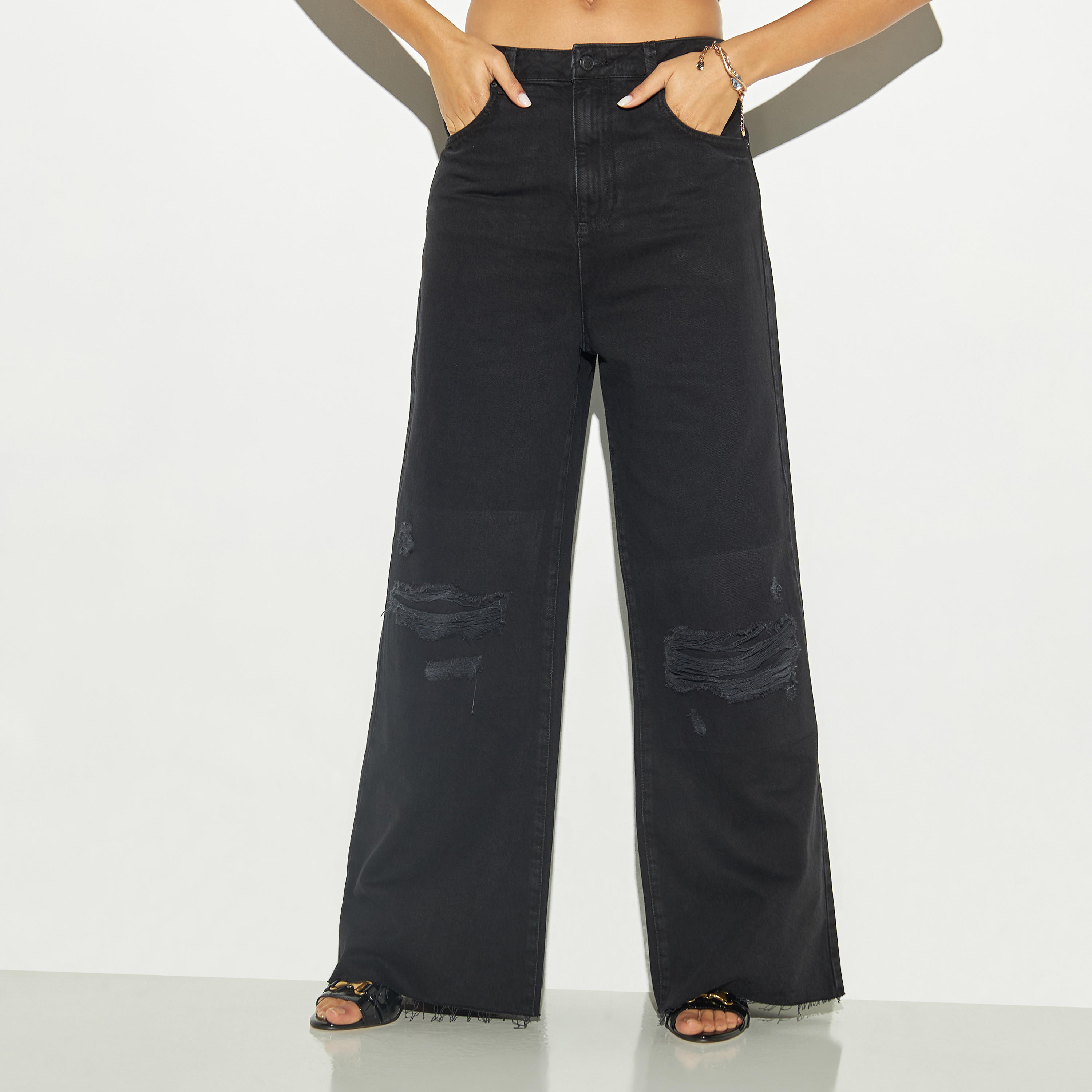 بنطلون جينز واسع الساقين جاكارد بجيوب من لي كوبر-women-clothing-bottoms-jeans-image-1