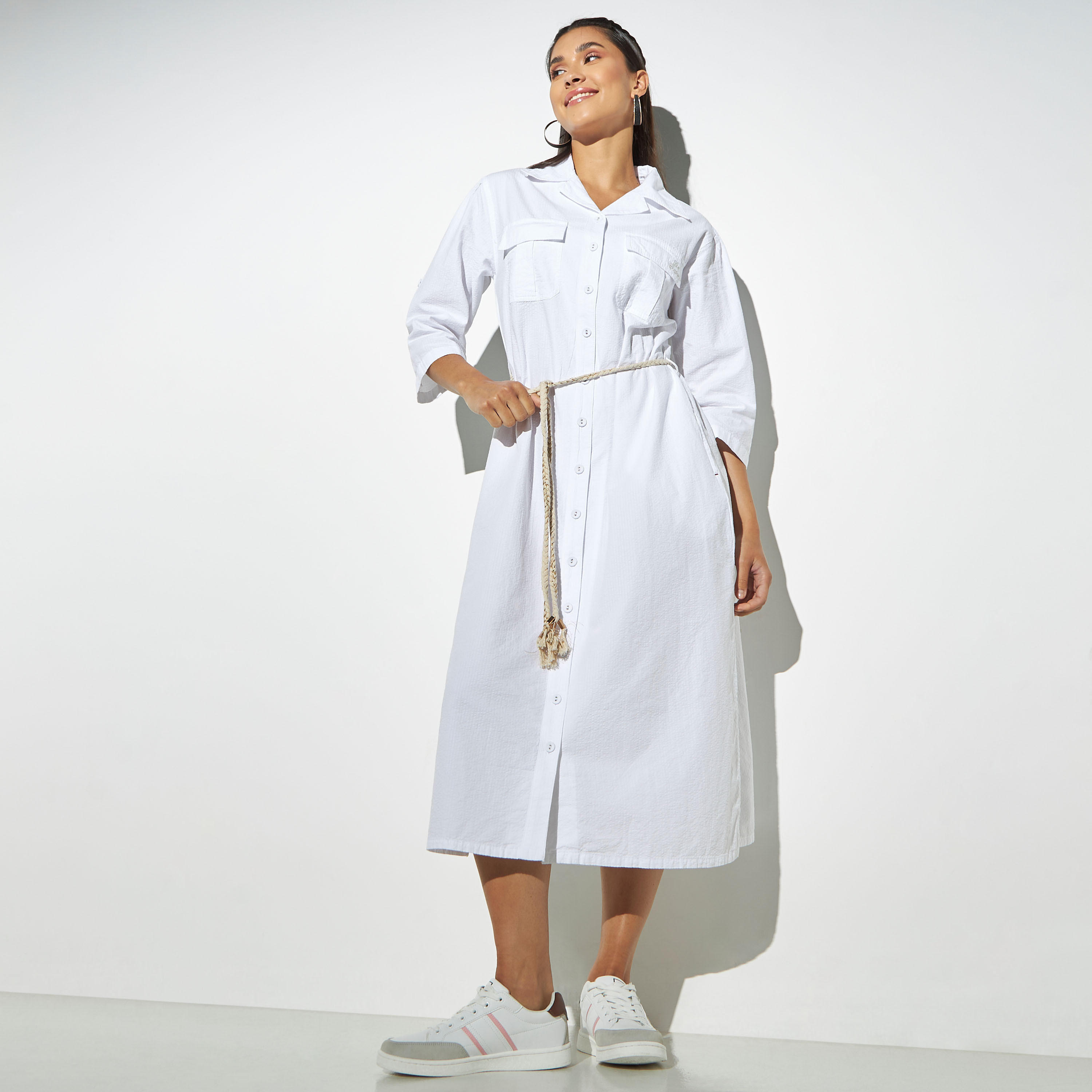 Lee Cooper Button Through Solid Denim Shirt Dress with Pockets-women-clothing-dresses-image-1