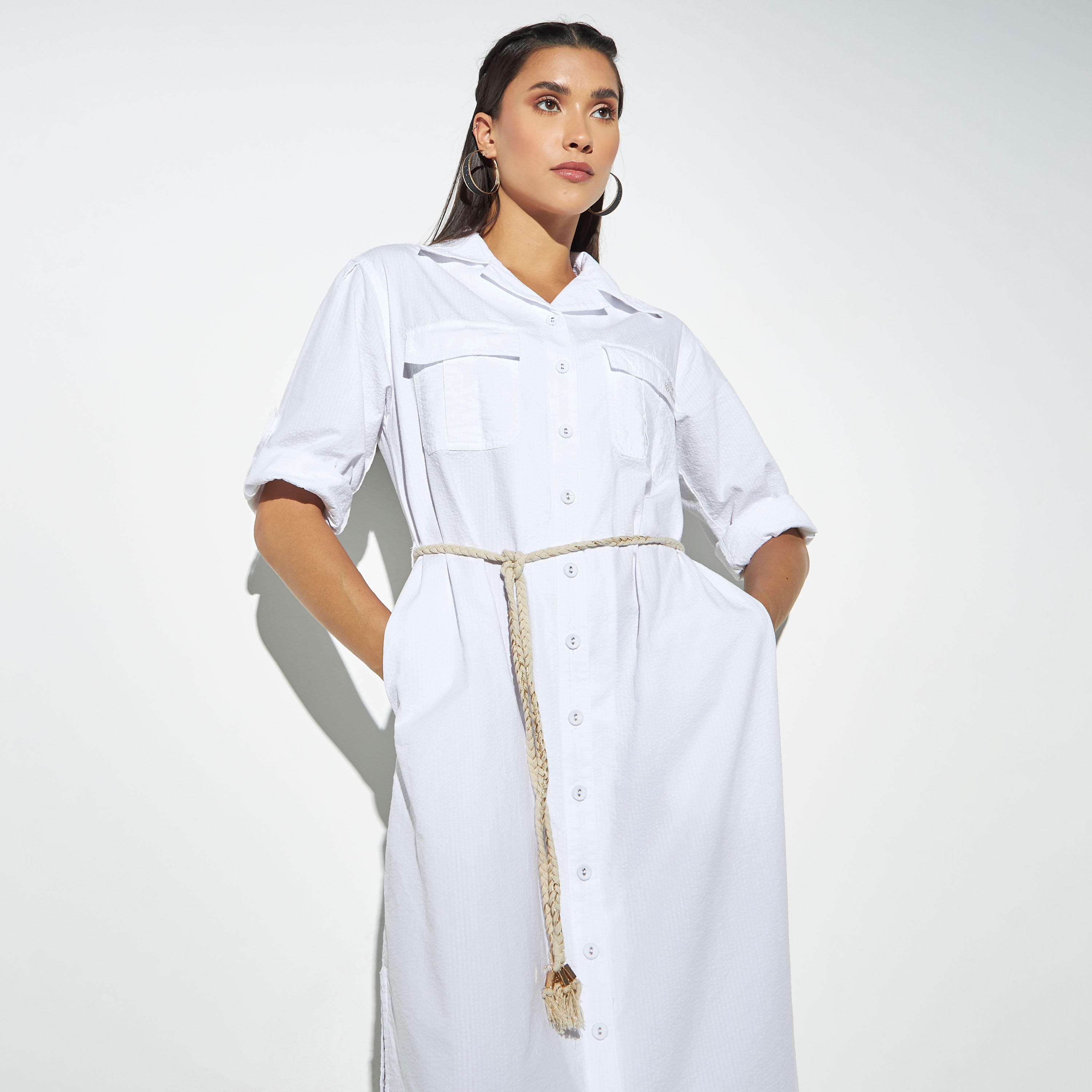 Lee Cooper Button Through Solid Denim Shirt Dress with Pockets-women-clothing-dresses-image-2