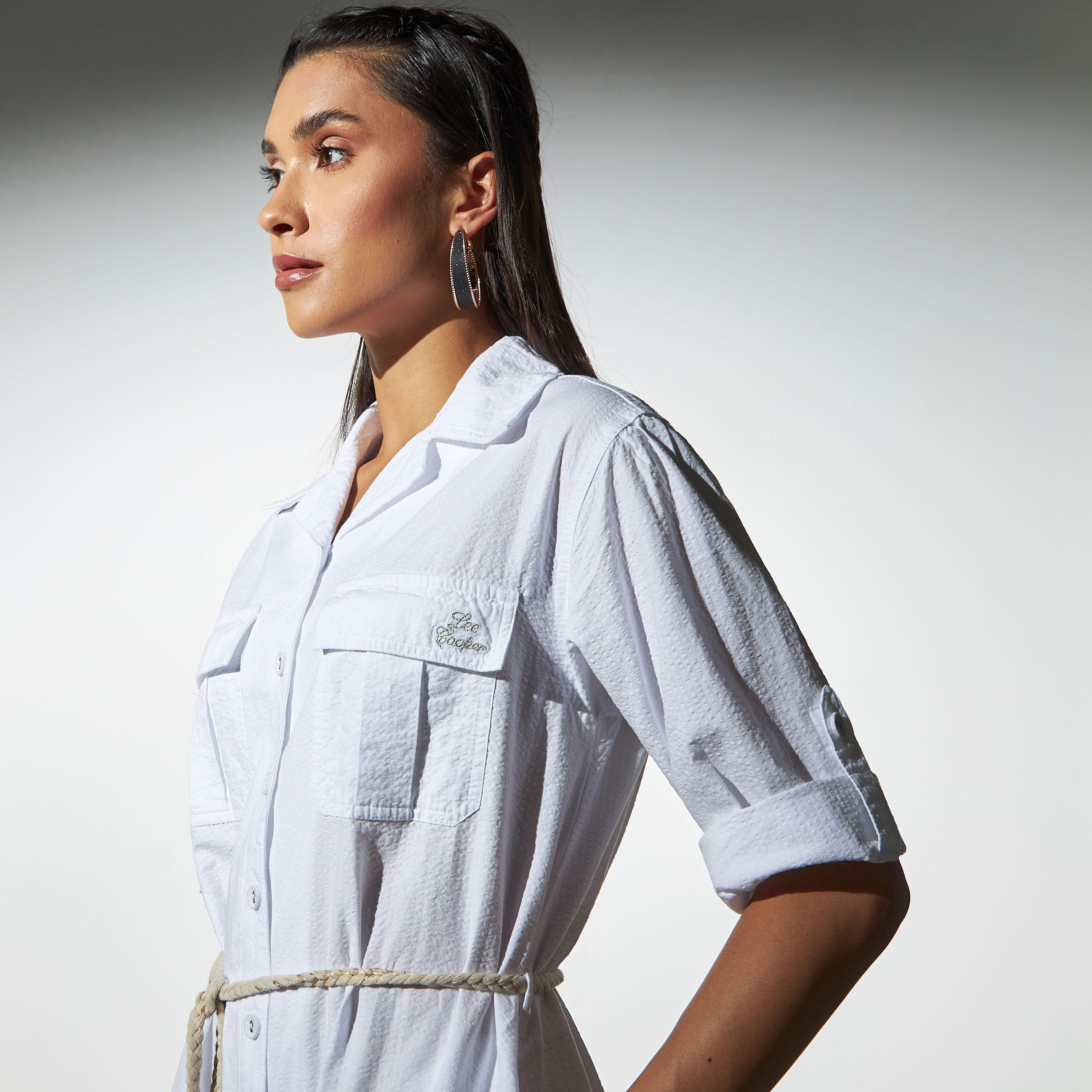 Lee Cooper Button Through Solid Denim Shirt Dress with Pockets-women-clothing-dresses-image-4
