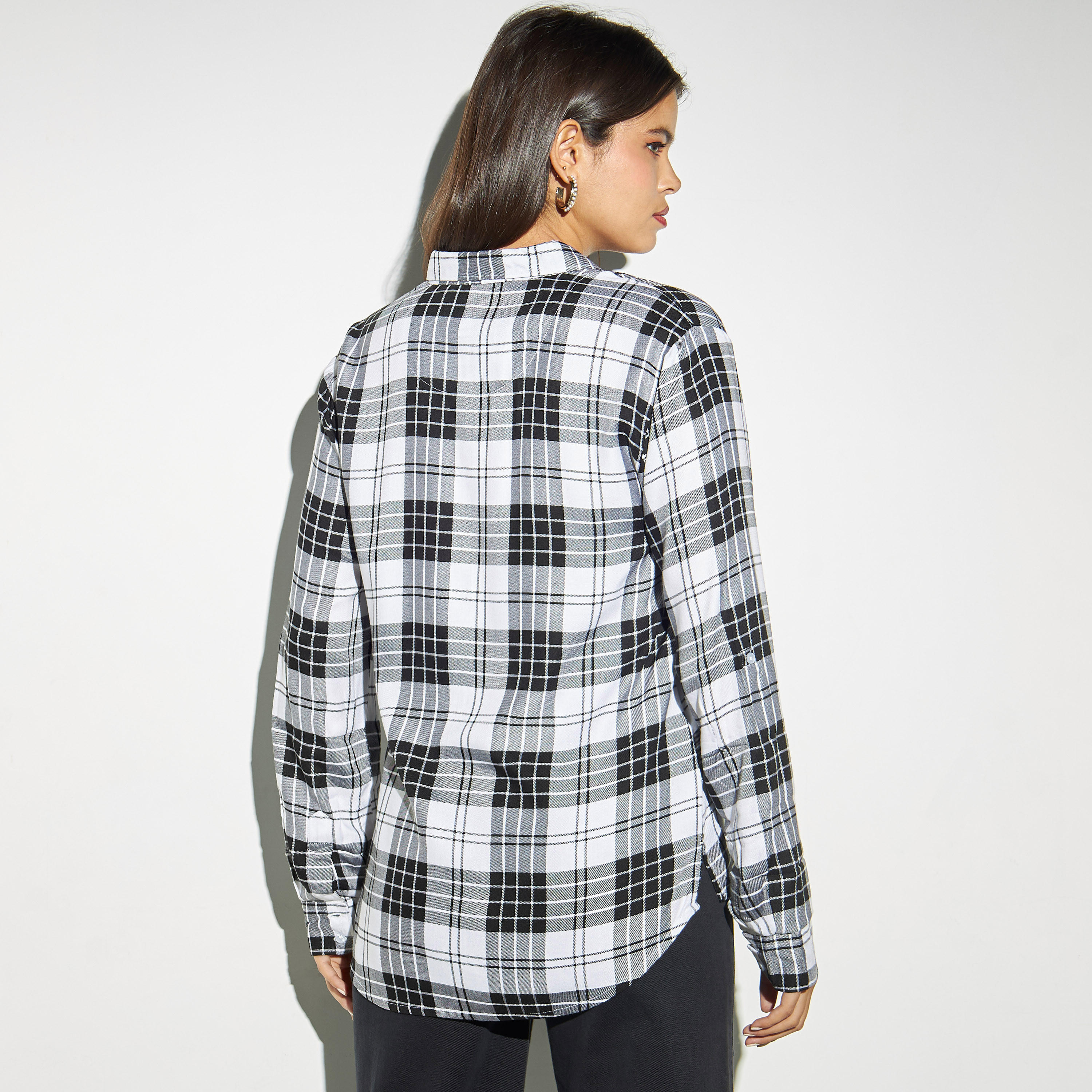 Lee Cooper Checked Shirt with Roll-Up Sleeves and Pocket-women-clothing-shirtsandblouses-shirts-image-3