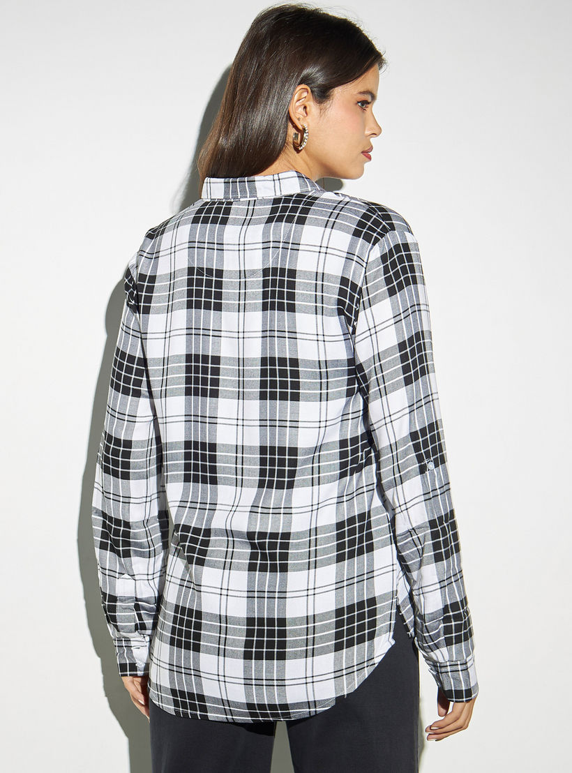 Lee Cooper Checked Shirt with Roll-Up Sleeves and Pocket-women-clothing-shirtsandblouses-shirts-image-3