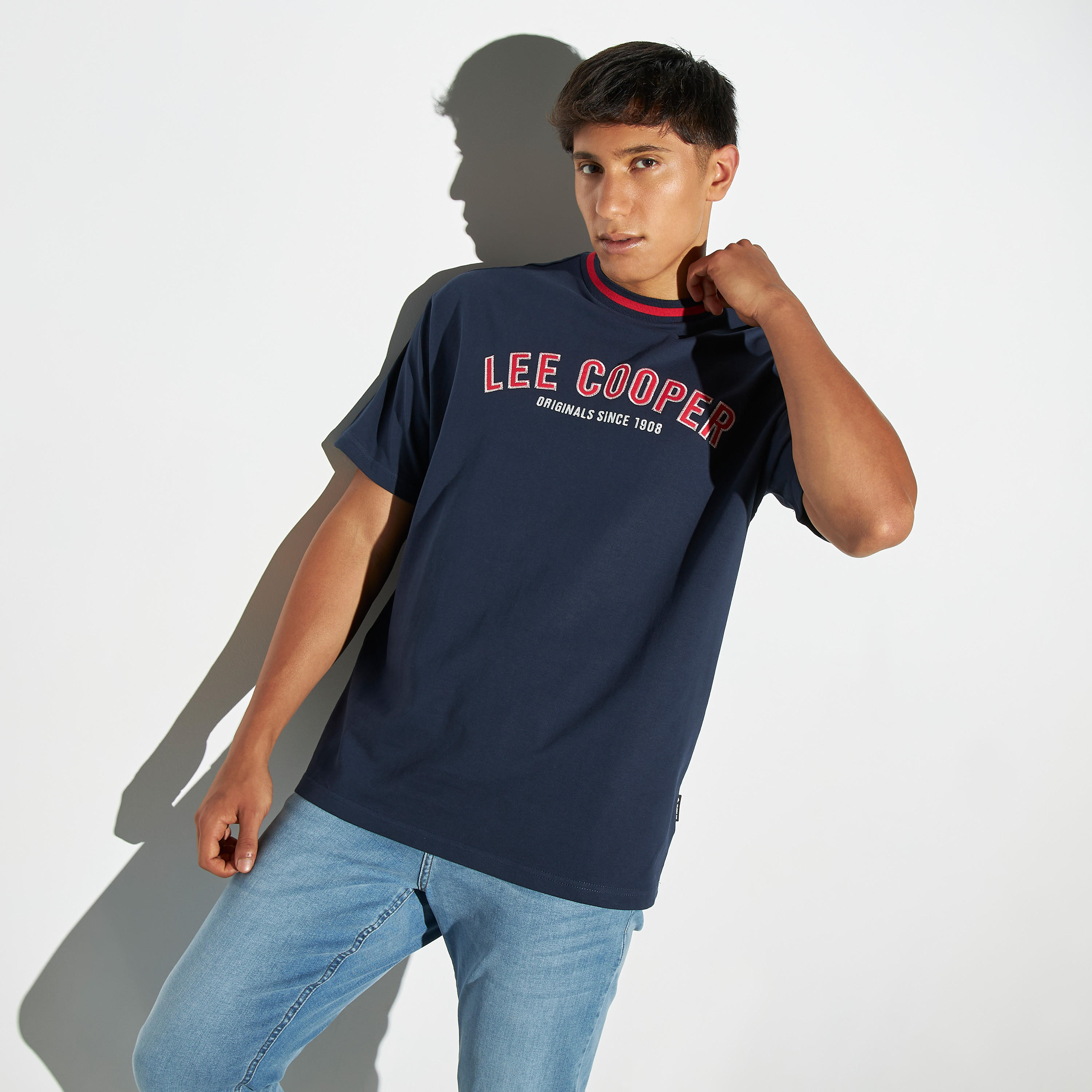 Lee Cooper Logo Print T-shirt with Short Sleeves-men-clothing-tshirtsandpolos-tshirts-image-1