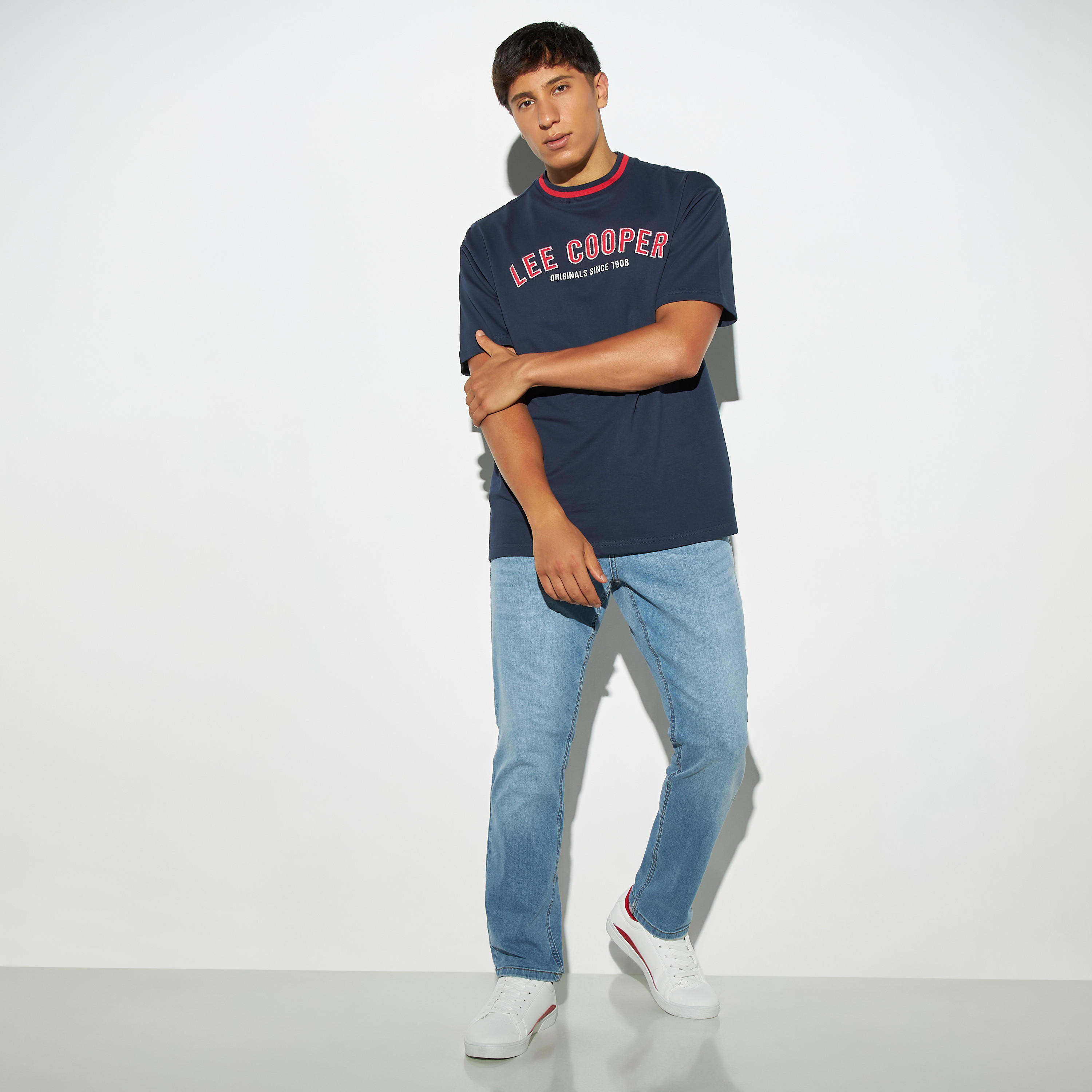 Lee Cooper Logo Print T-shirt with Short Sleeves-men-clothing-tshirtsandpolos-tshirts-image-2