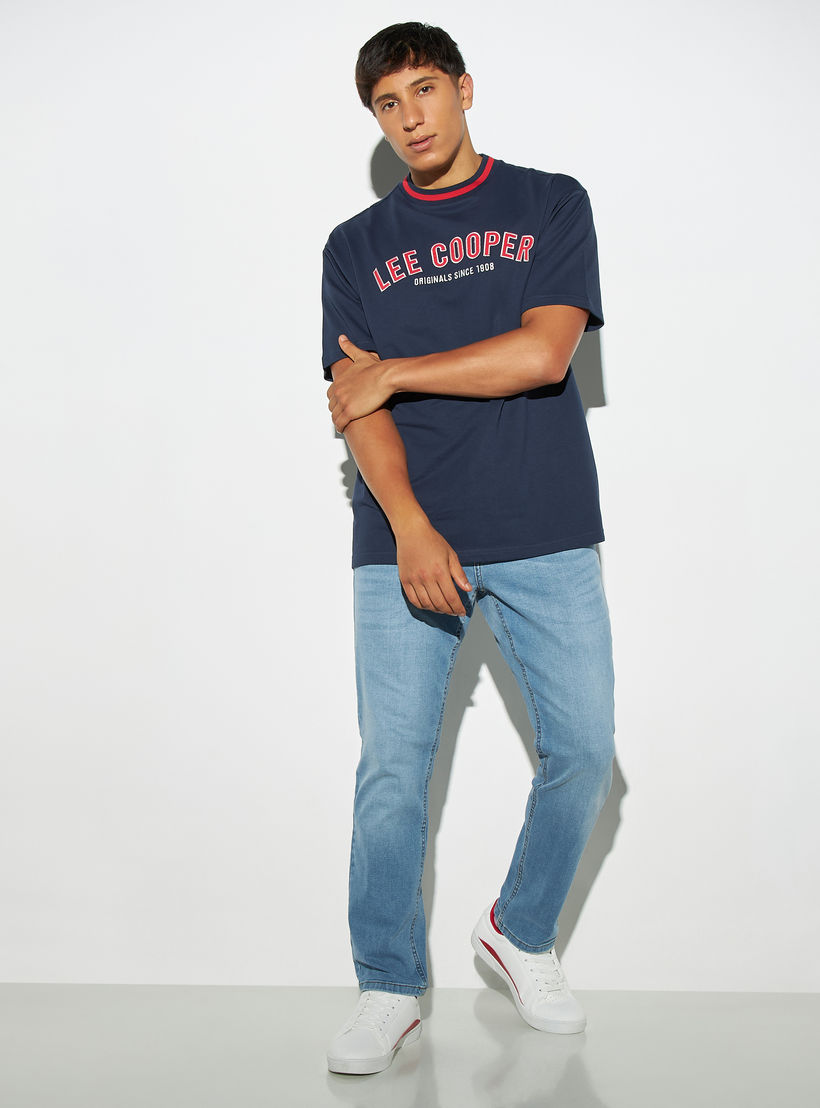 Lee Cooper Logo Print T-shirt with Short Sleeves-men-clothing-tshirtsandpolos-tshirts-image-2