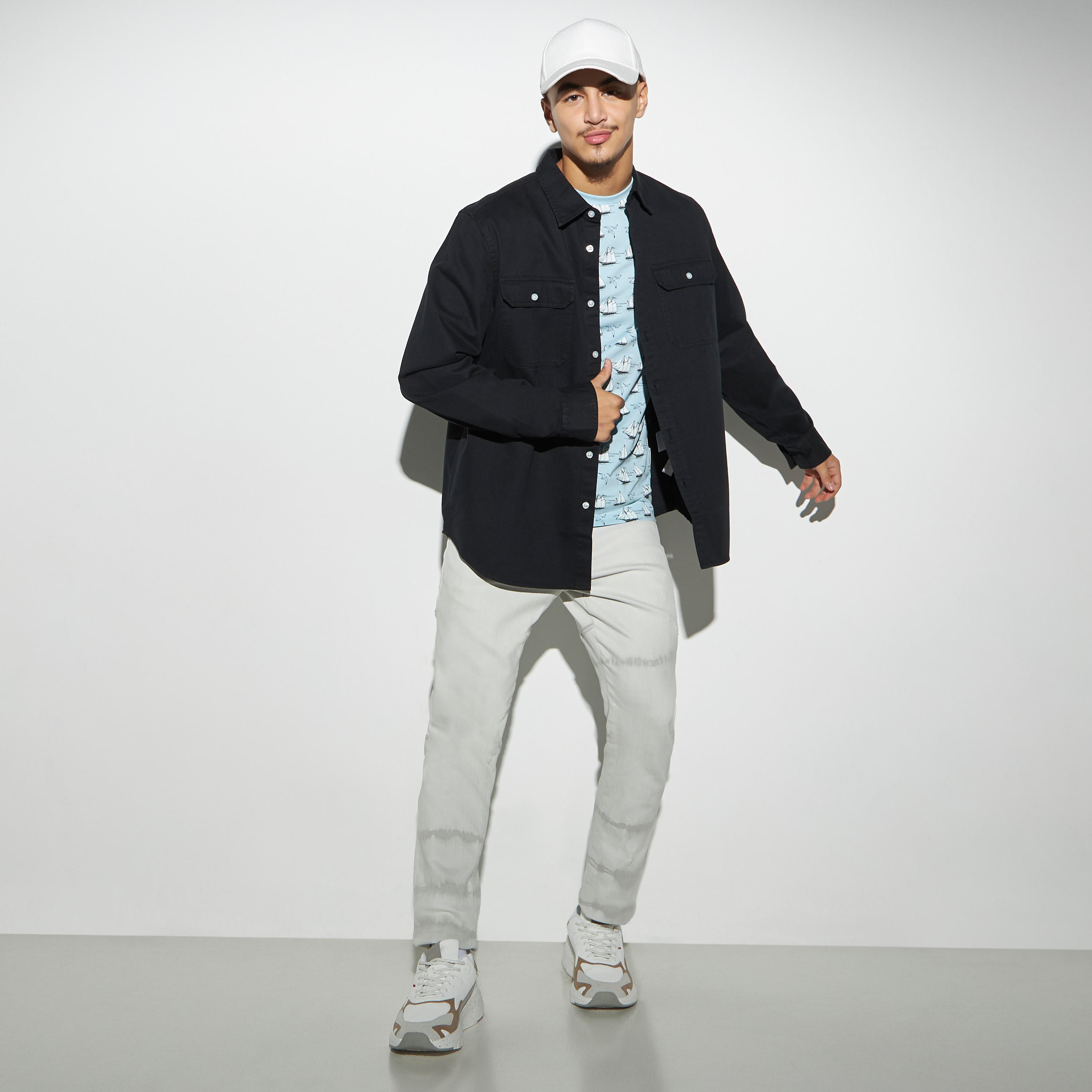 Lee Cooper Solid Denim Shirt with Pockets and Long Sleeves-men-clothing-shirts-image-2