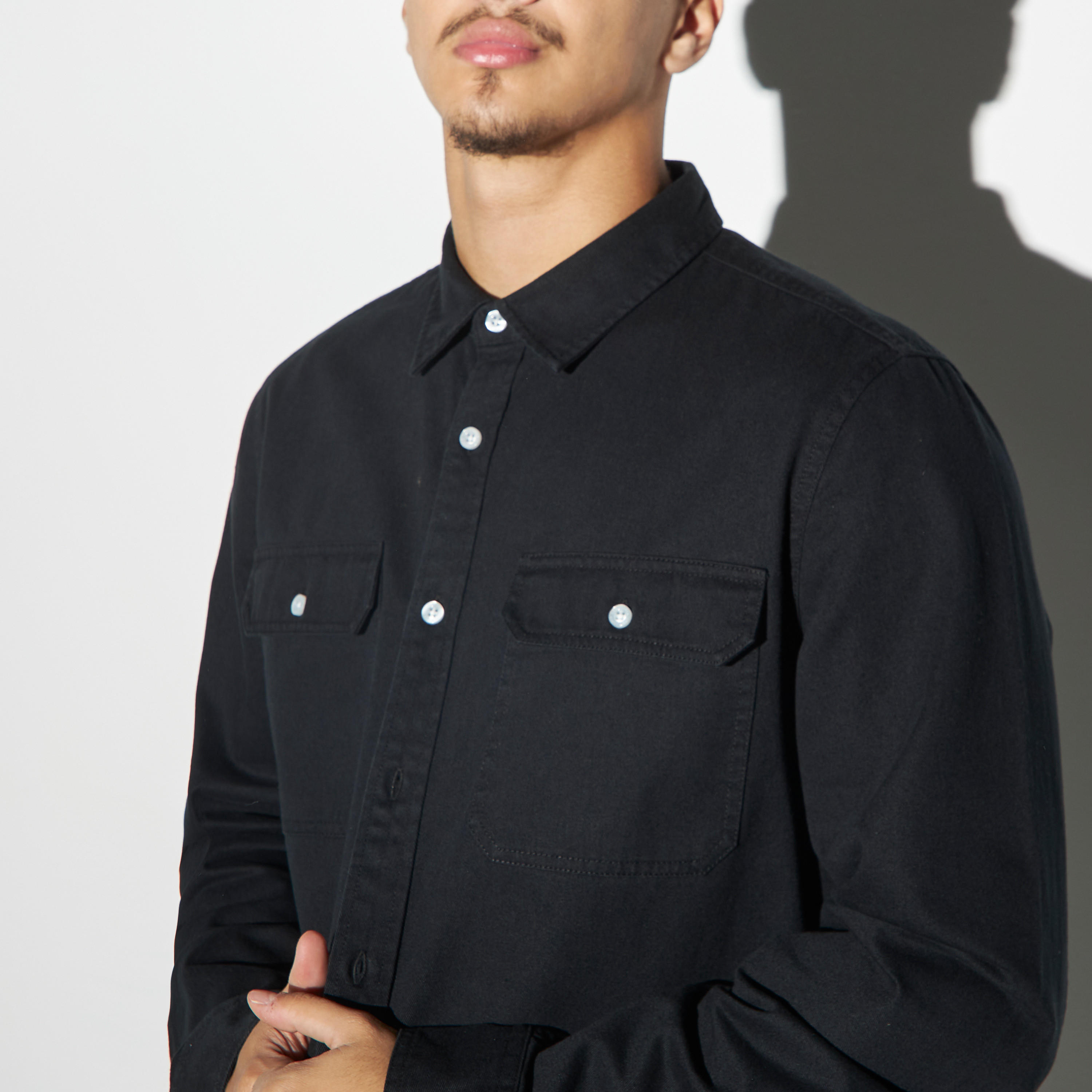 Lee Cooper Solid Denim Shirt with Pockets and Long Sleeves-men-clothing-shirts-image-4