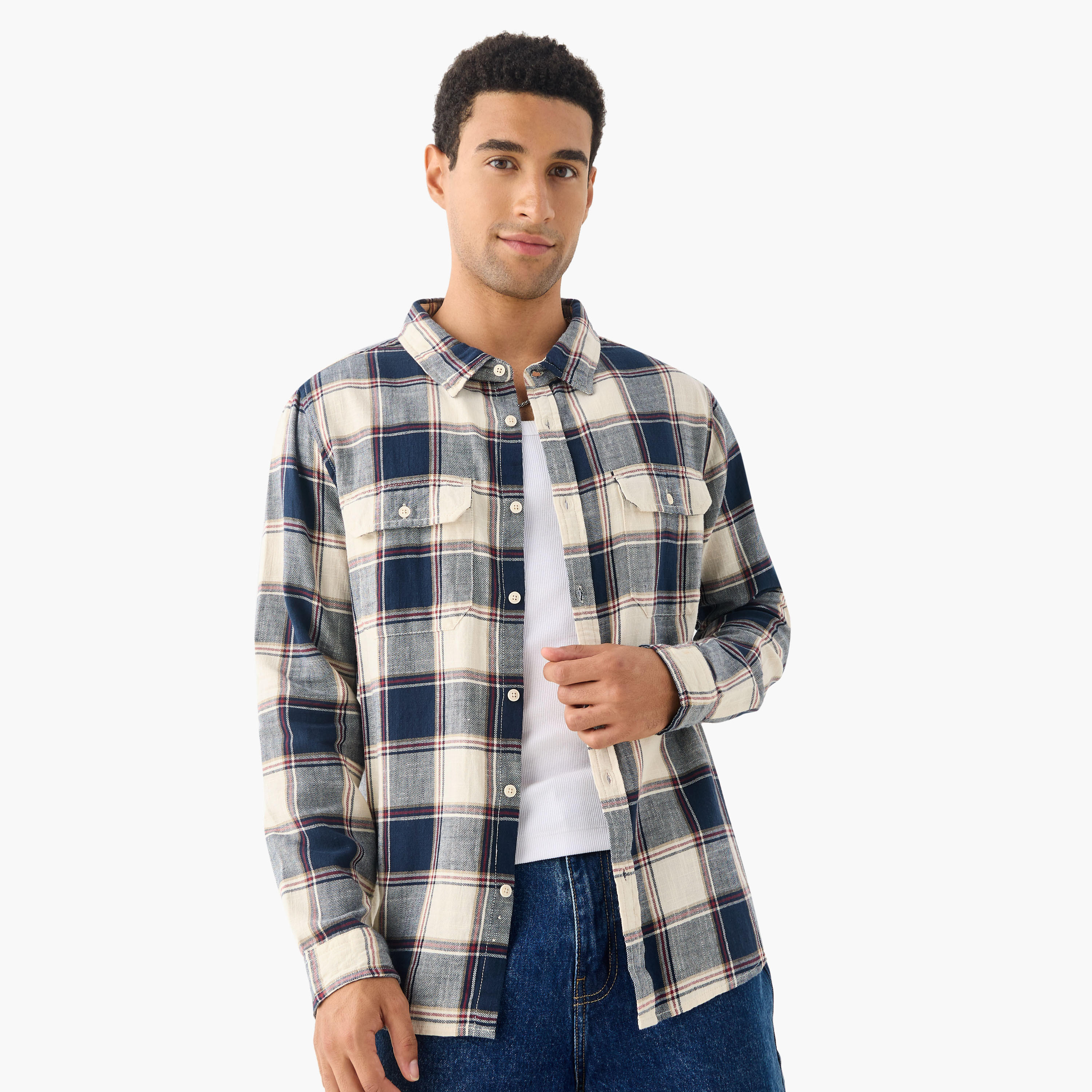 قميص كاروهات بجيوب وأكمام طويلة من لي كوبر-men-clothing-shirts-image-6