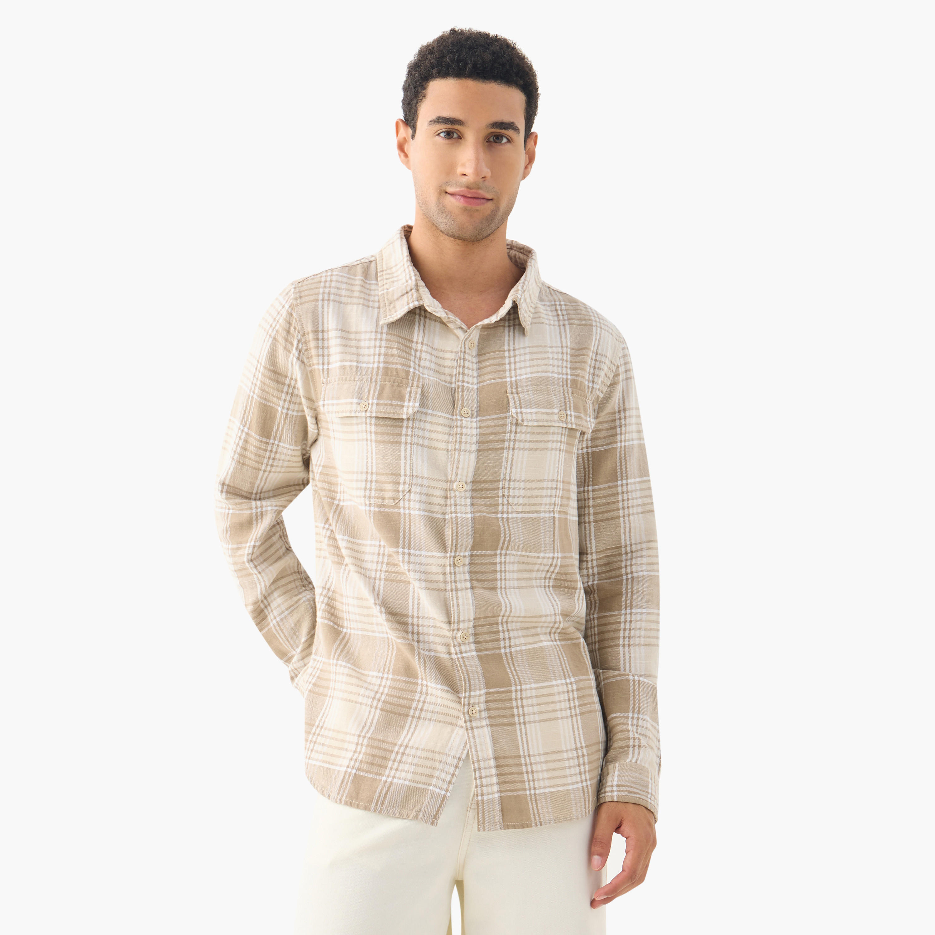 قميص كاروهات بجيوب وأكمام طويلة من لي كوبر-men-clothing-shirts-image-1