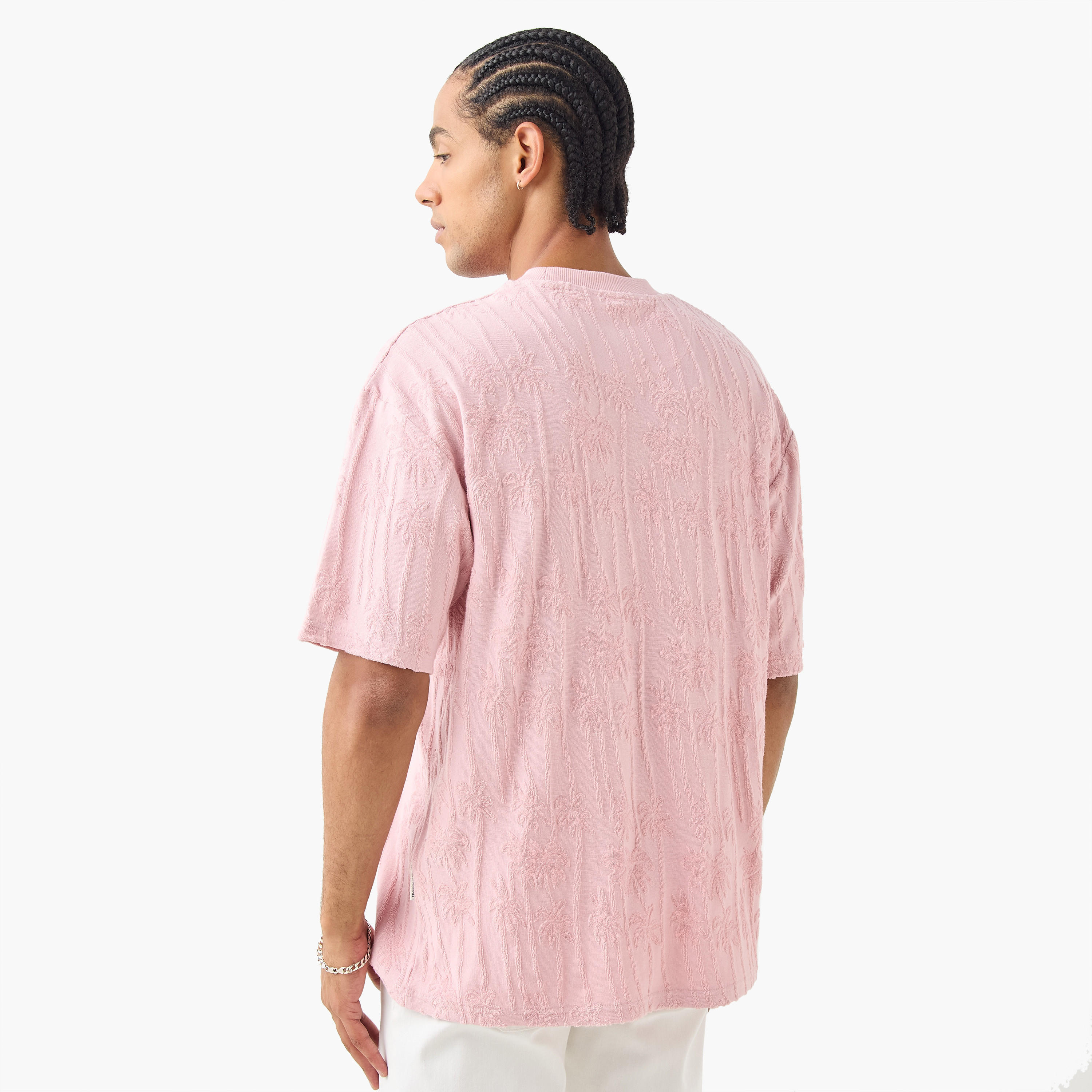 Lee Cooper Palm Tree Textured Terry T-shirt with Crew Neck-men-clothing-tshirtsandpolos-tshirts-image-4