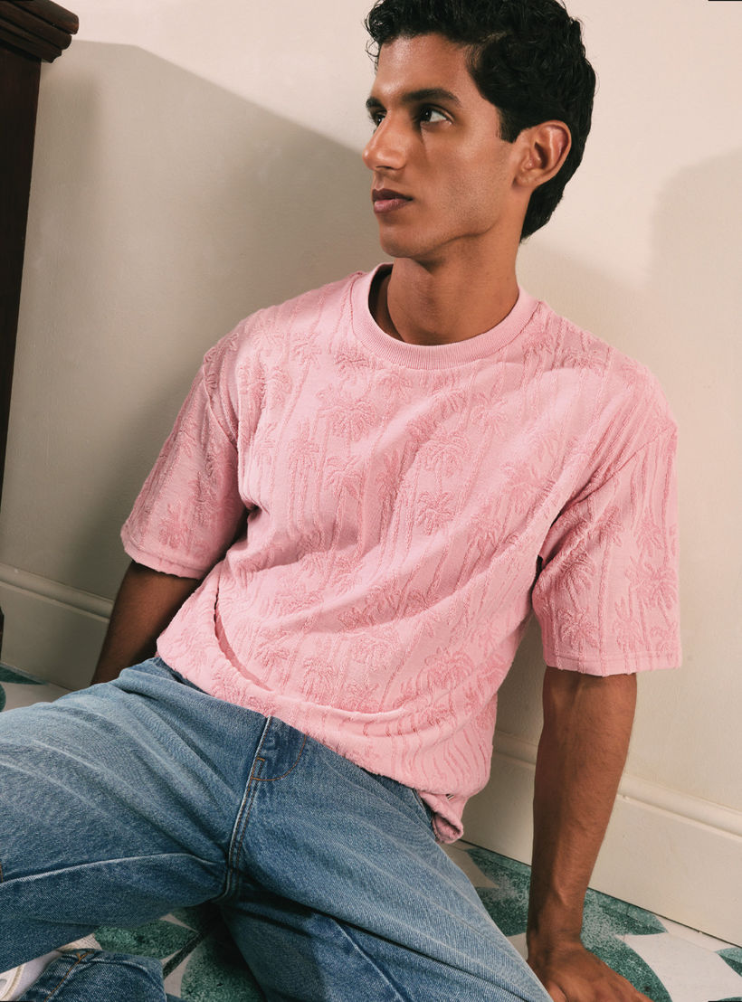 Lee Cooper Palm Tree Textured Terry T-shirt with Crew Neck-men-clothing-tshirtsandpolos-tshirts-image-1