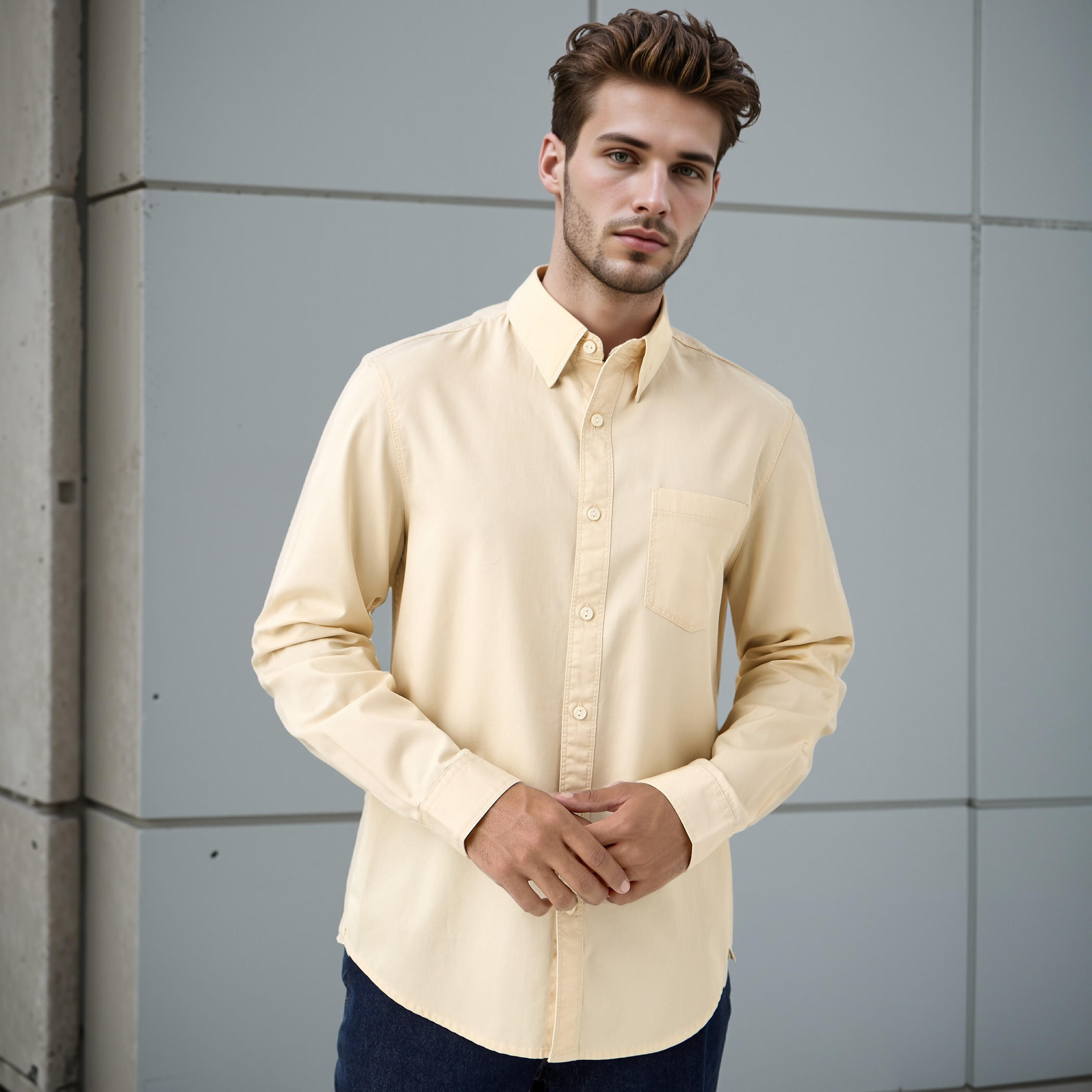 قميص بقصة عادية مع جيب من لي كوبر-men-clothing-shirts-image-1
