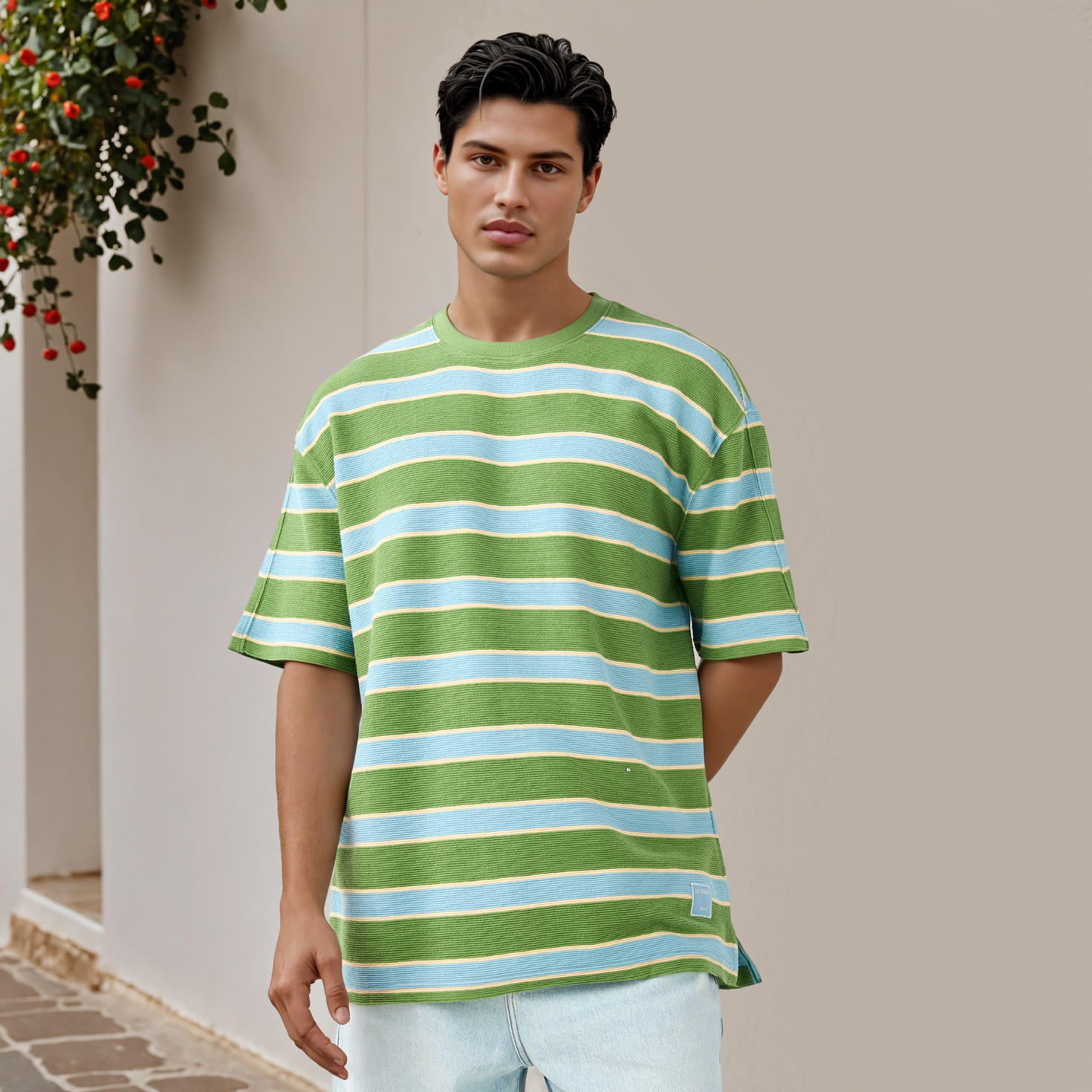 تيشيرت مخطط بياقة ضيقة-men-clothing-tshirtsandpolos-tshirts-image-5