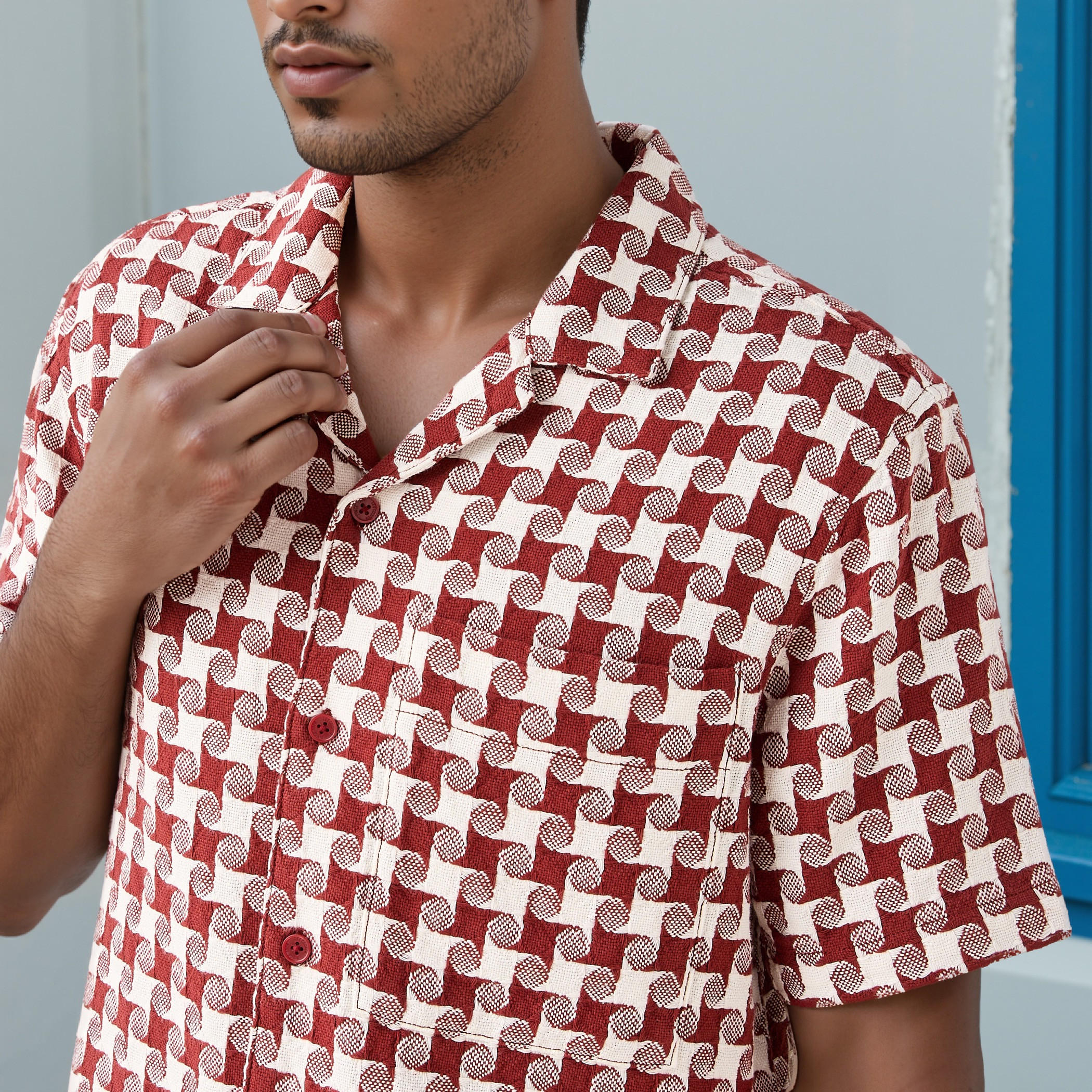 Lee Cooper Regular Fit Printed Shirt with Camp Collar and Short Sleeves-men-clothing-shirts-image-4