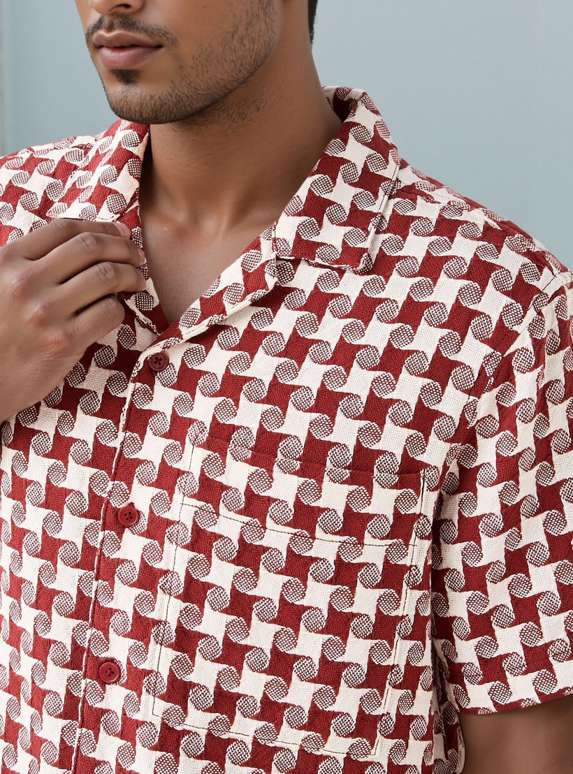 Lee Cooper Regular Fit Printed Shirt with Camp Collar and Short Sleeves-men-clothing-shirts-image-4