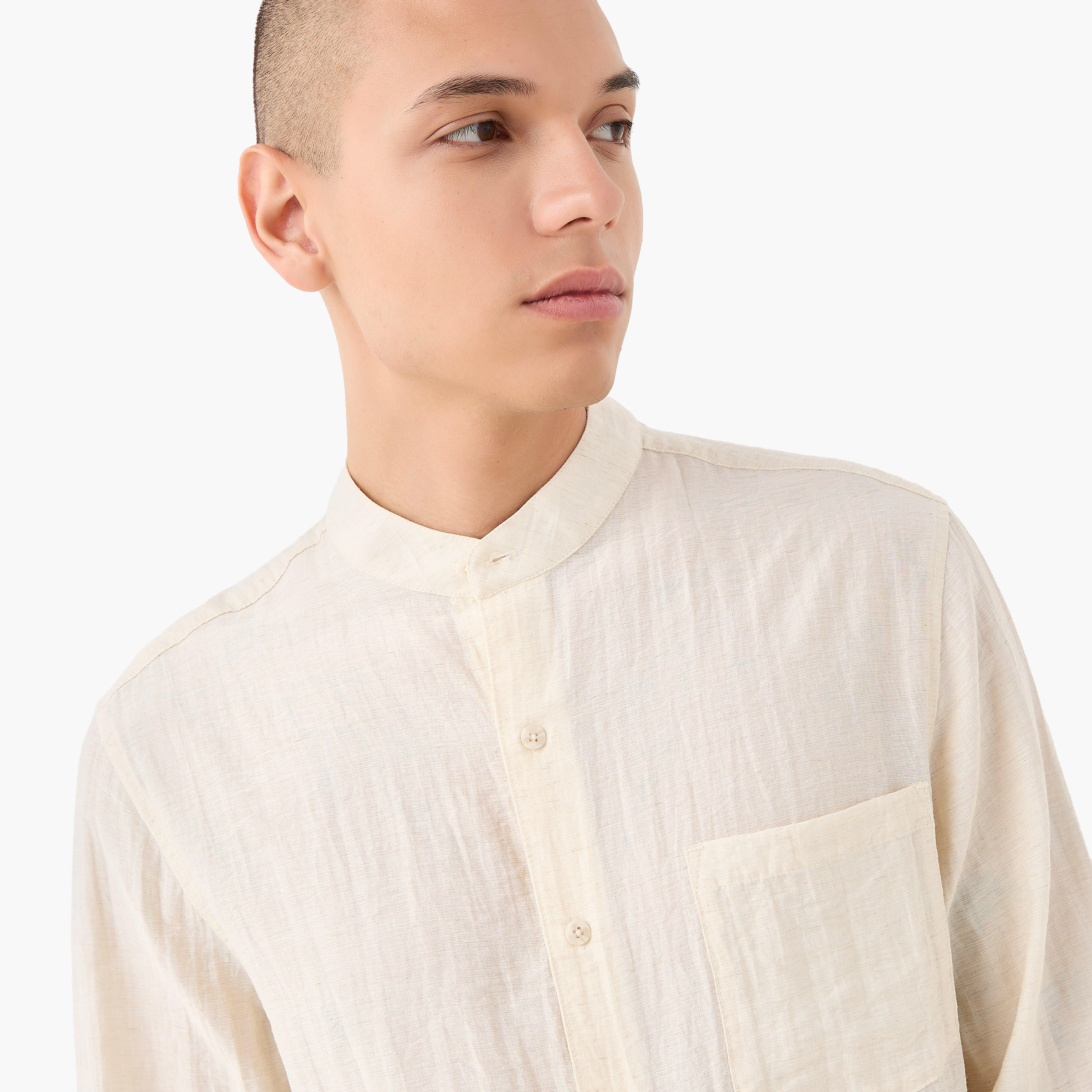 Lee Cooper Regular Fit Linen Blend Shirt with Mandarin Collar-men-clothing-shirts-image-4