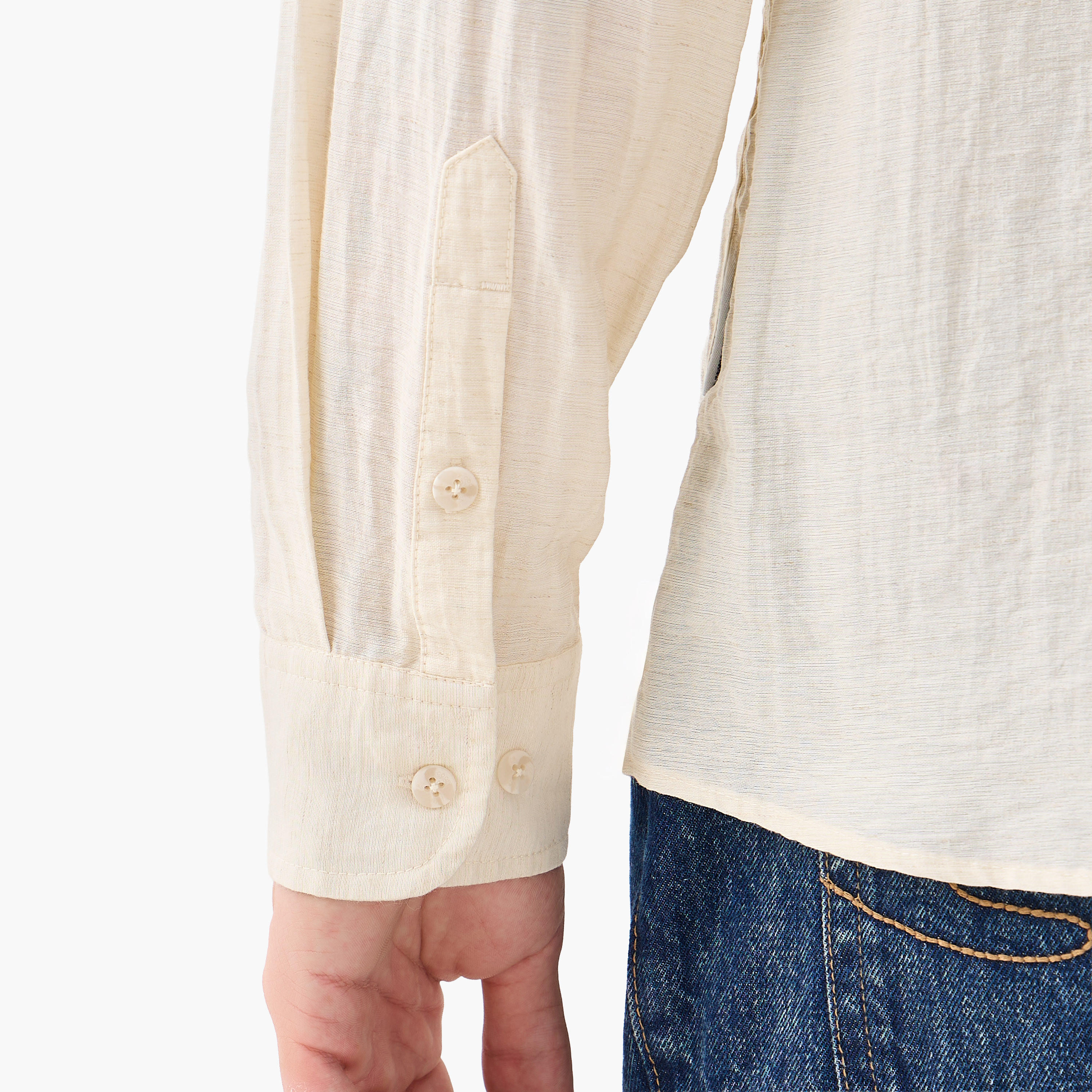 Lee Cooper Regular Fit Linen Blend Shirt with Mandarin Collar-men-clothing-shirts-image-5