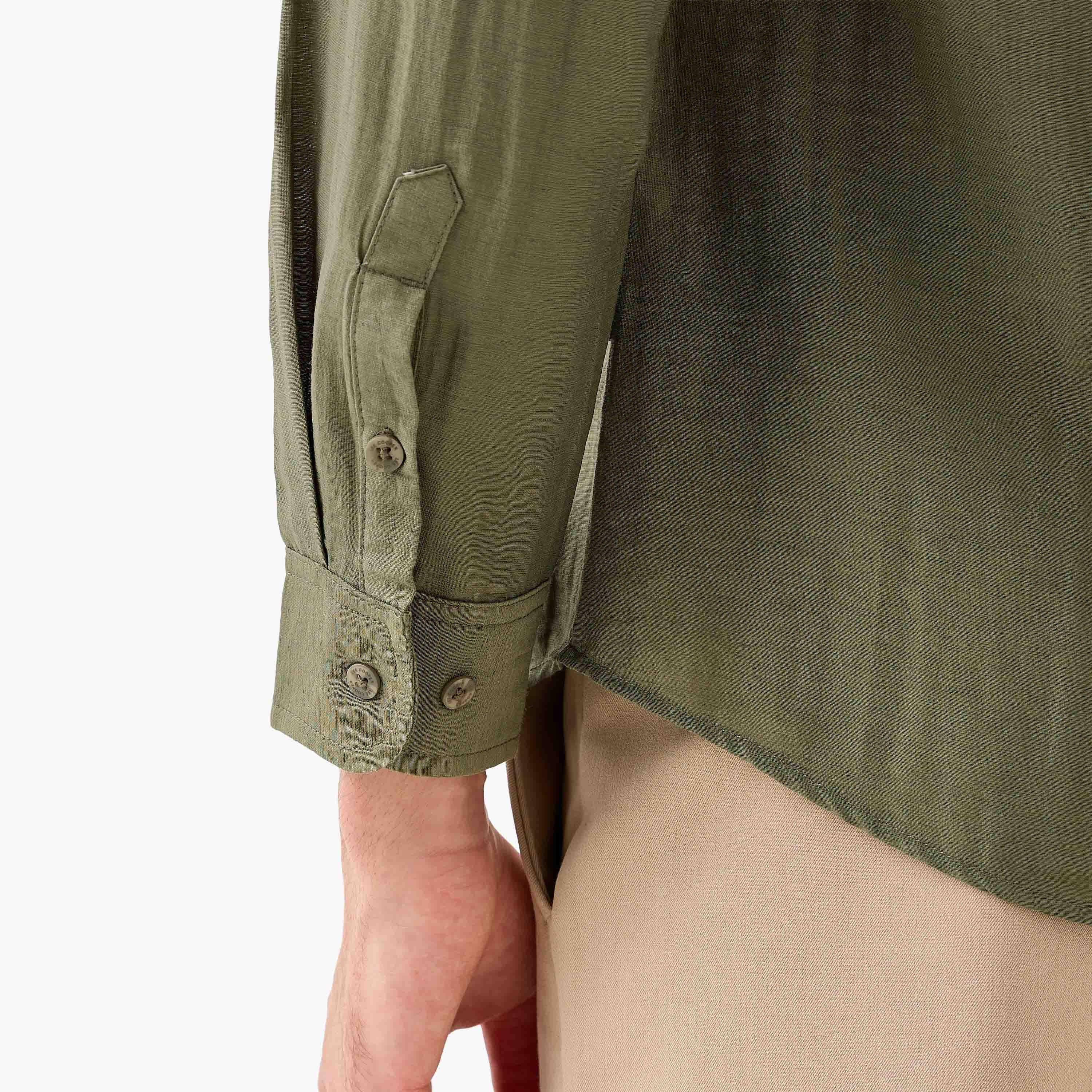 Lee Cooper Regular Fit Linen Blend Shirt with Mandarin Collar-men-clothing-shirts-image-5