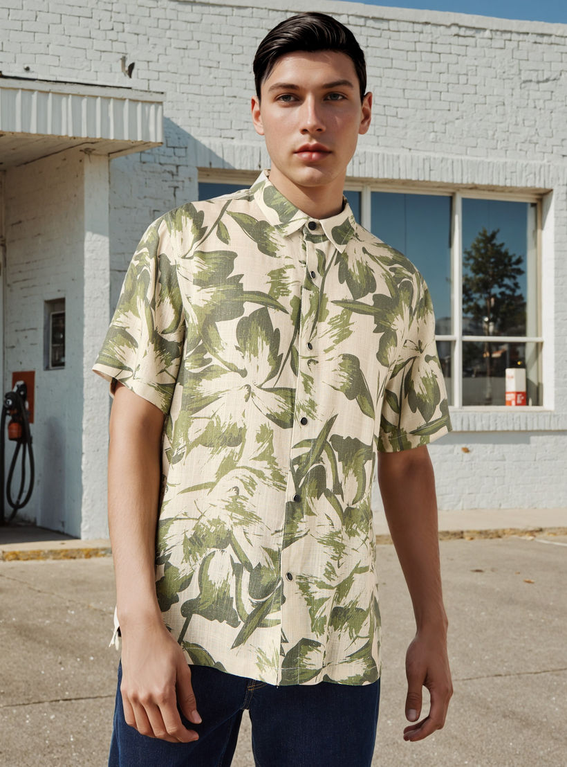 Lee Cooper Regular Fit Floral Print Linen Blend Shirt-men-clothing-shirts-image-1