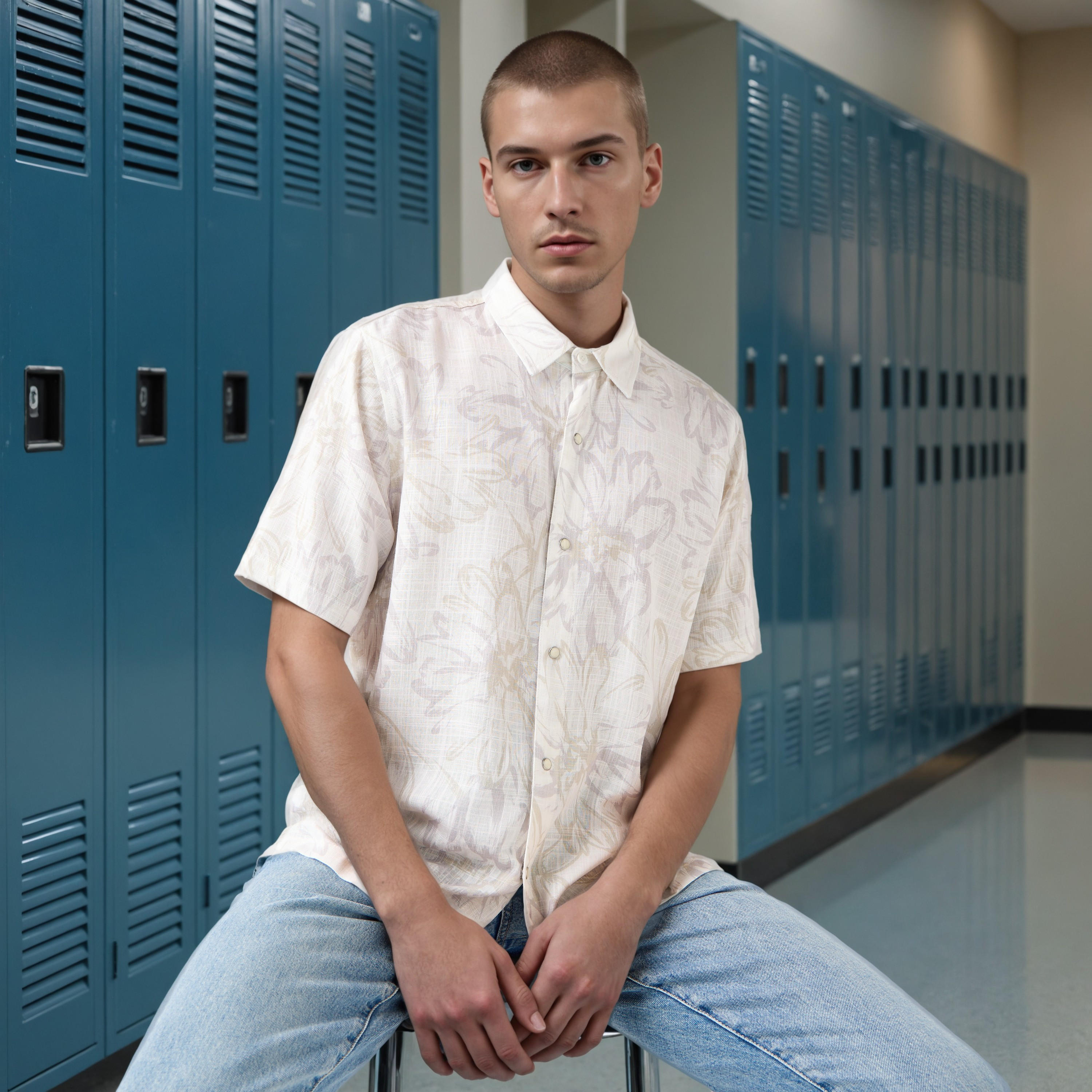 قميص سلوب بطبعات أزهار وقصة عادية من لي كوبر-men-clothing-shirts-image-1