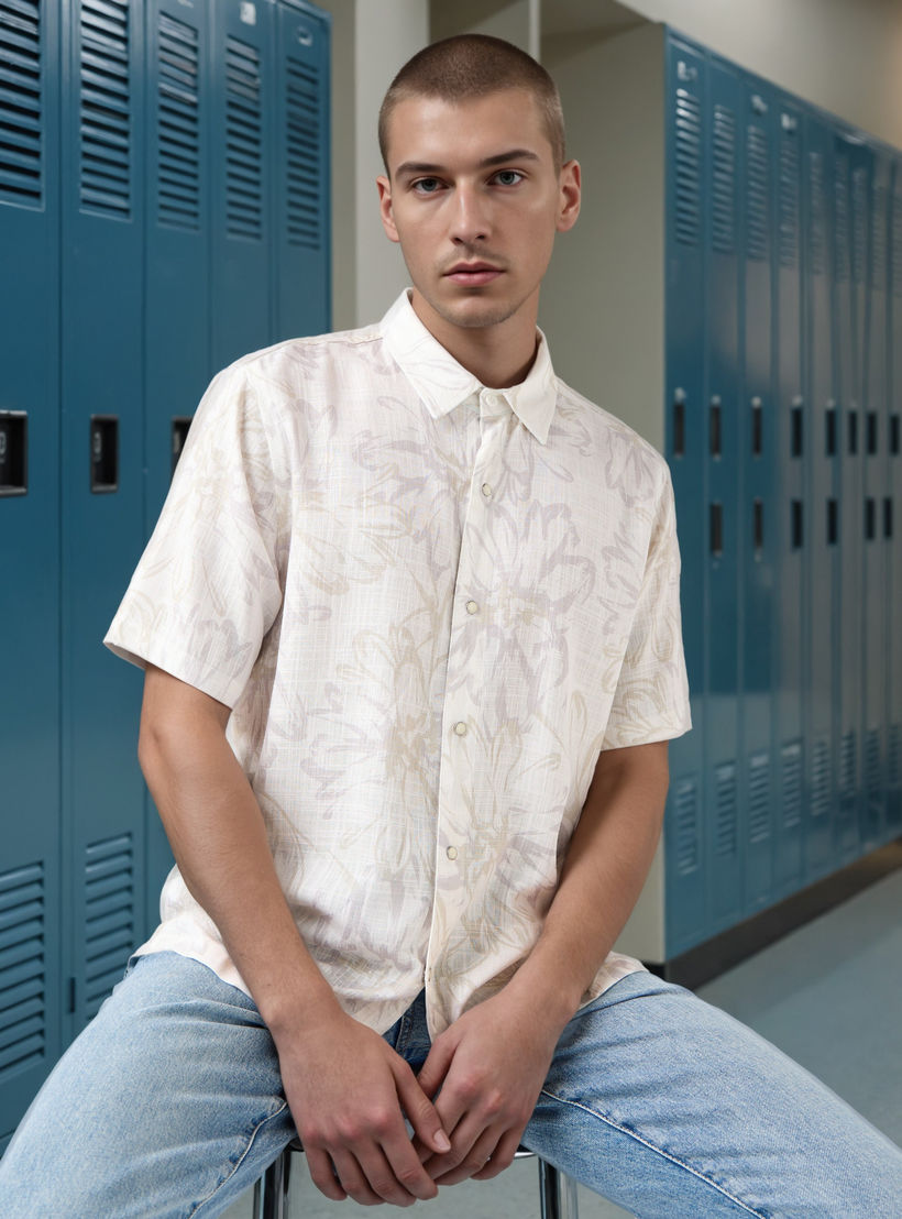 قميص سلوب بطبعات أزهار وقصة عادية من لي كوبر-men-clothing-shirts-image-1