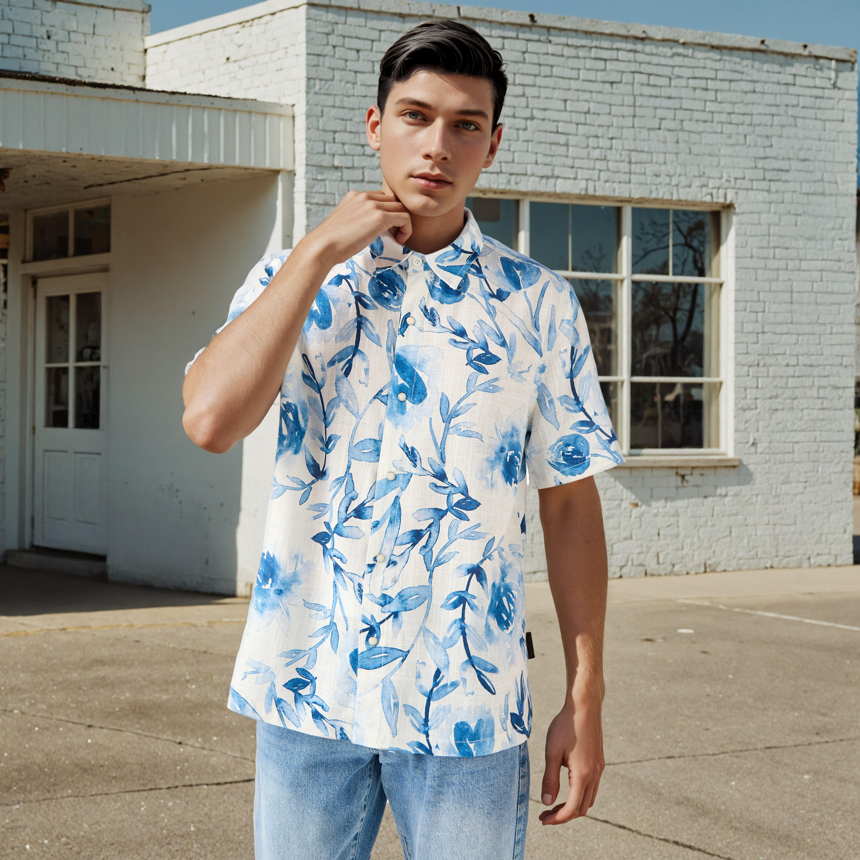 قميص سلوب بطبعات أزهار وقصة عادية من لي كوبر-men-clothing-shirts-image-1