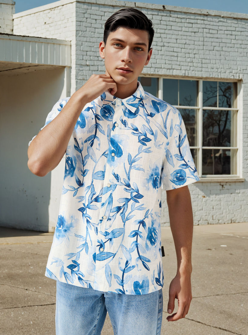 قميص سلوب بطبعات أزهار وقصة عادية من لي كوبر-men-clothing-shirts-image-1